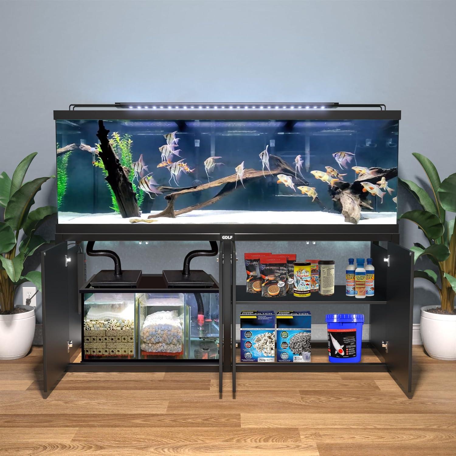 GDLF 125-150 Gallon Fish Tank Stand, Heavy Duty Metal Aquarium Stand with Power Outlet (Stand Only)