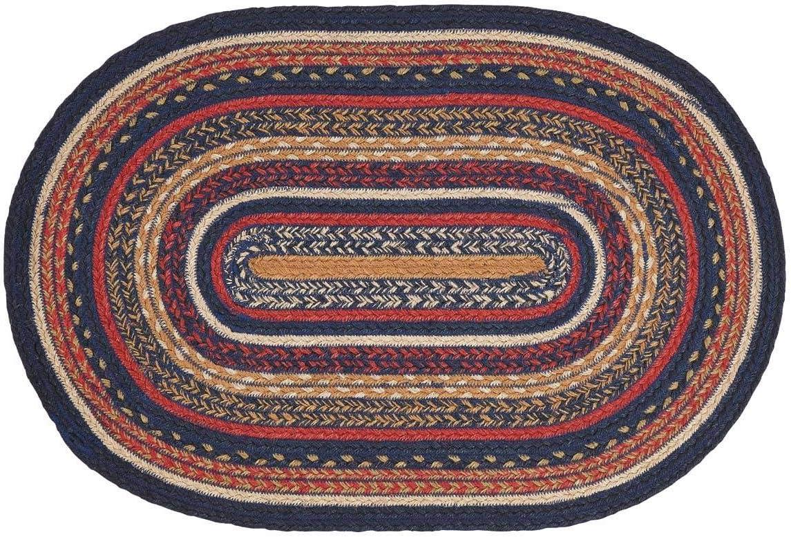VHC Brands Stratton Jute Oval Rug 20x30 Country Braided Flooring, Navy and Red