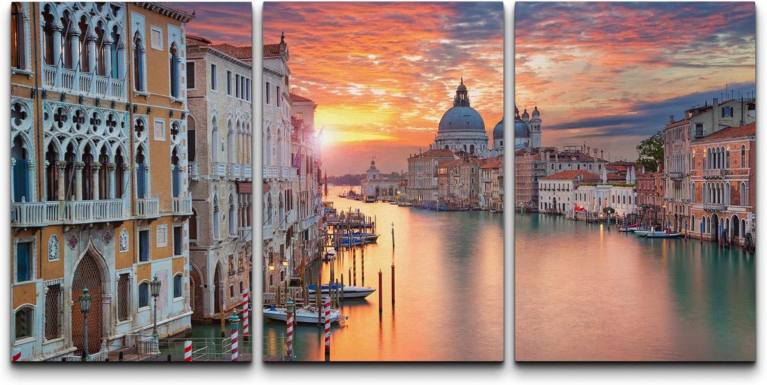 wall26 - 3 Piece Canvas Wall Art - Venice. Image of Grand Canal in Venice, with Santa Maria Della Salute Basilica - Modern Home Art Stretched and Framed Ready to Hang - 16"x24"x3 Panels
