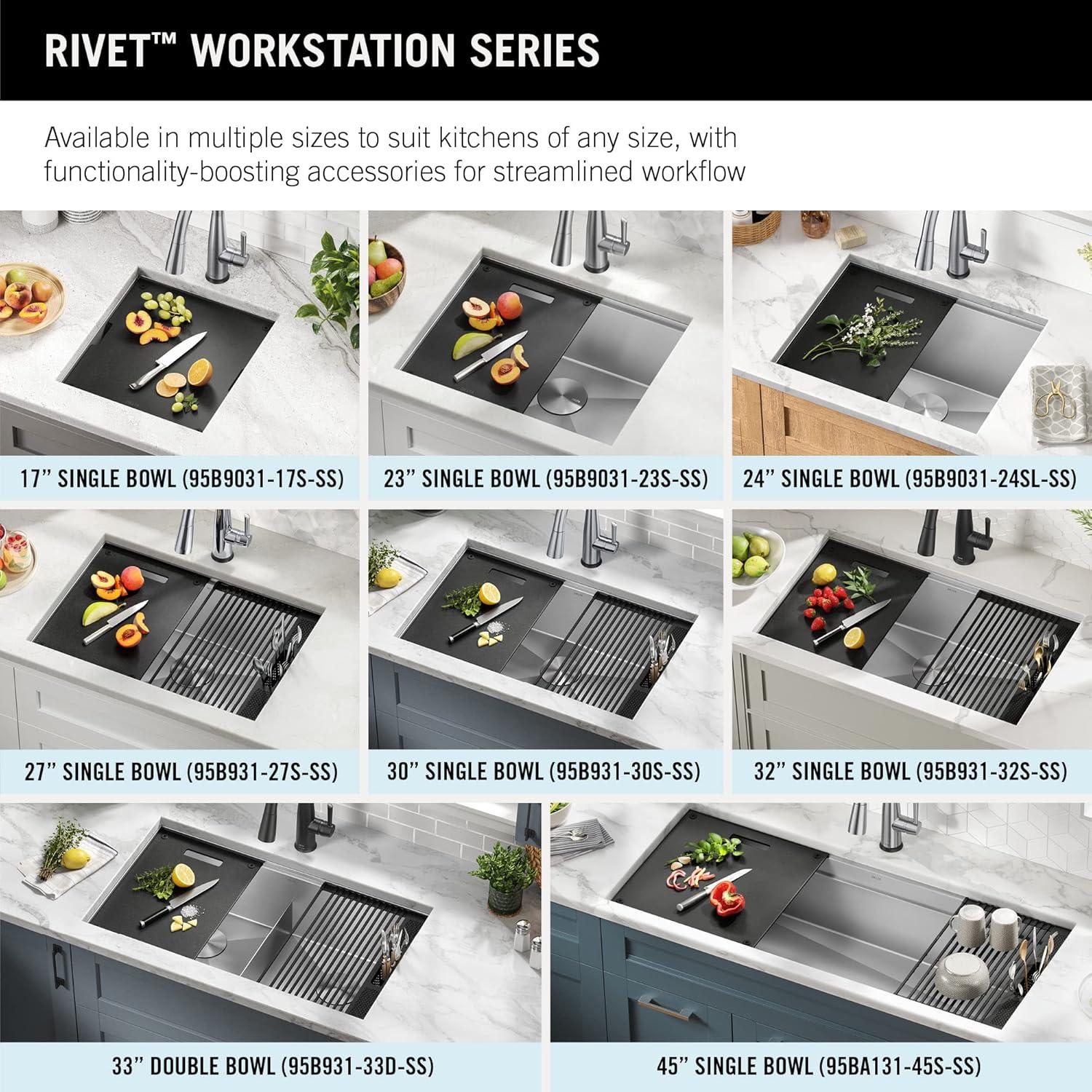 Delta Rivet™ 17" L Workstation Bar Prep Kitchen Sink Undermount 16 Gauge Stainless Steel Single Bowl with WorkFlow™ Ledge