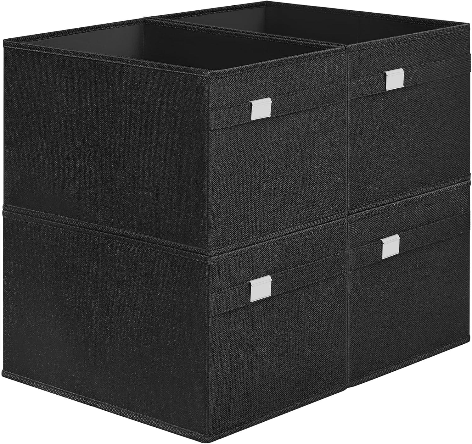 Set of 2 Black Fabric Storage Baskets with Handles