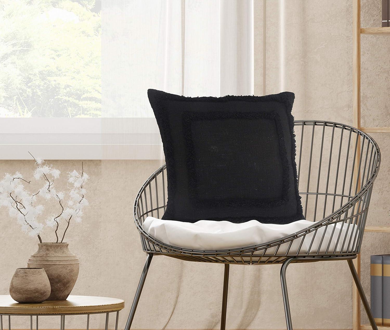 Ox Bay Modern Tufted Solid Throw Pillow, 20" x 20", Black