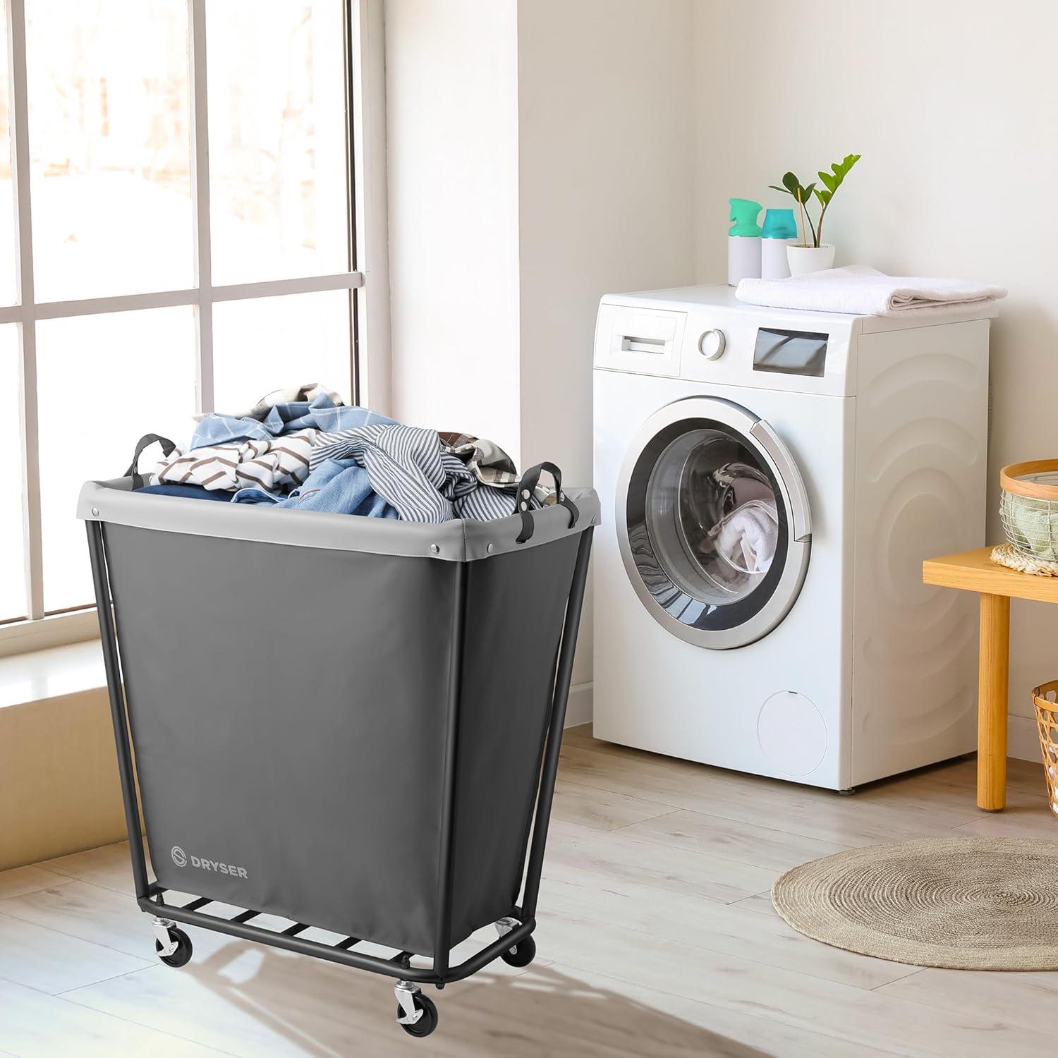 Gray Heavy-Duty Steel Frame Rolling Laundry Hamper with Canvas Bin