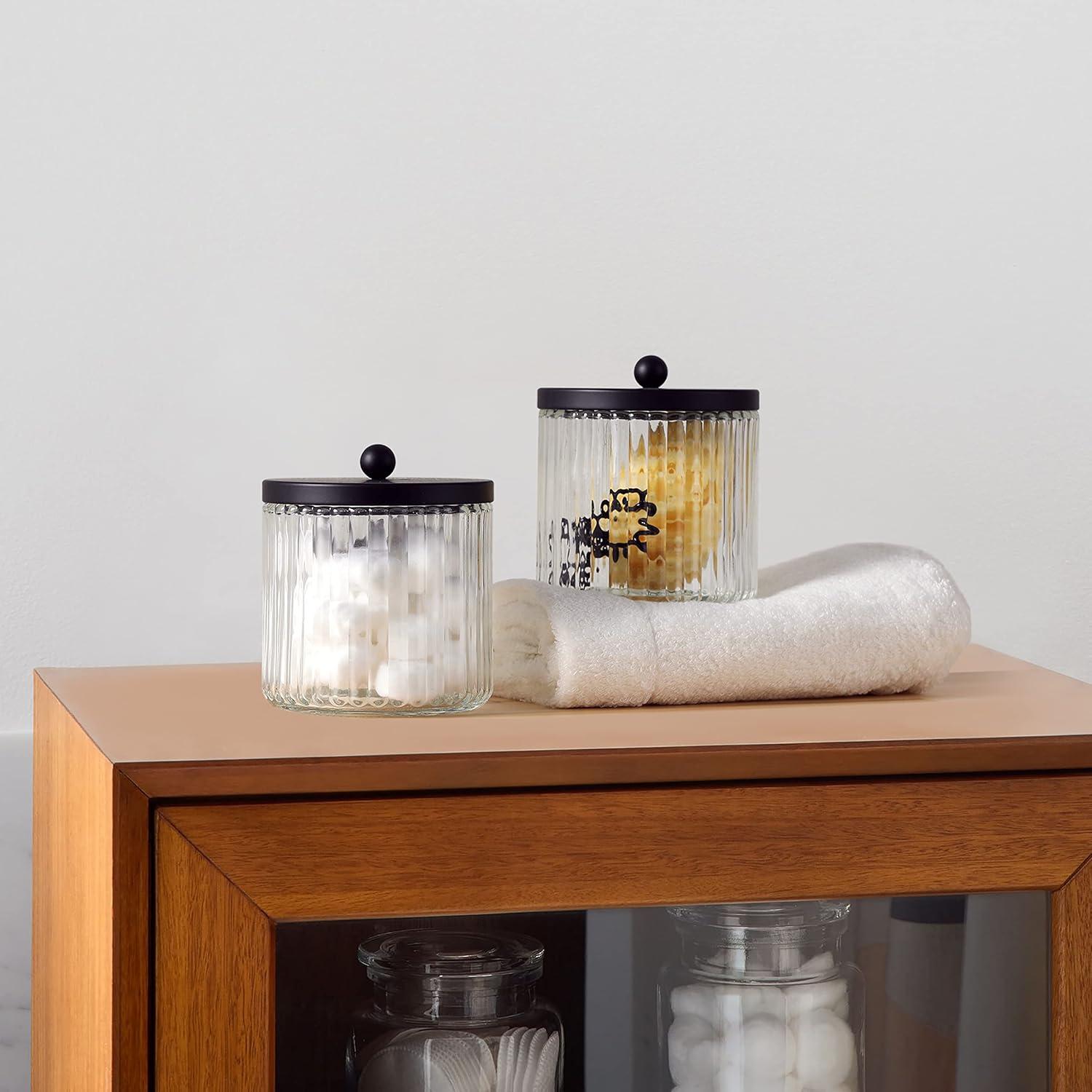 Clear Glass Bathroom Canister Set with Black Metal Lids