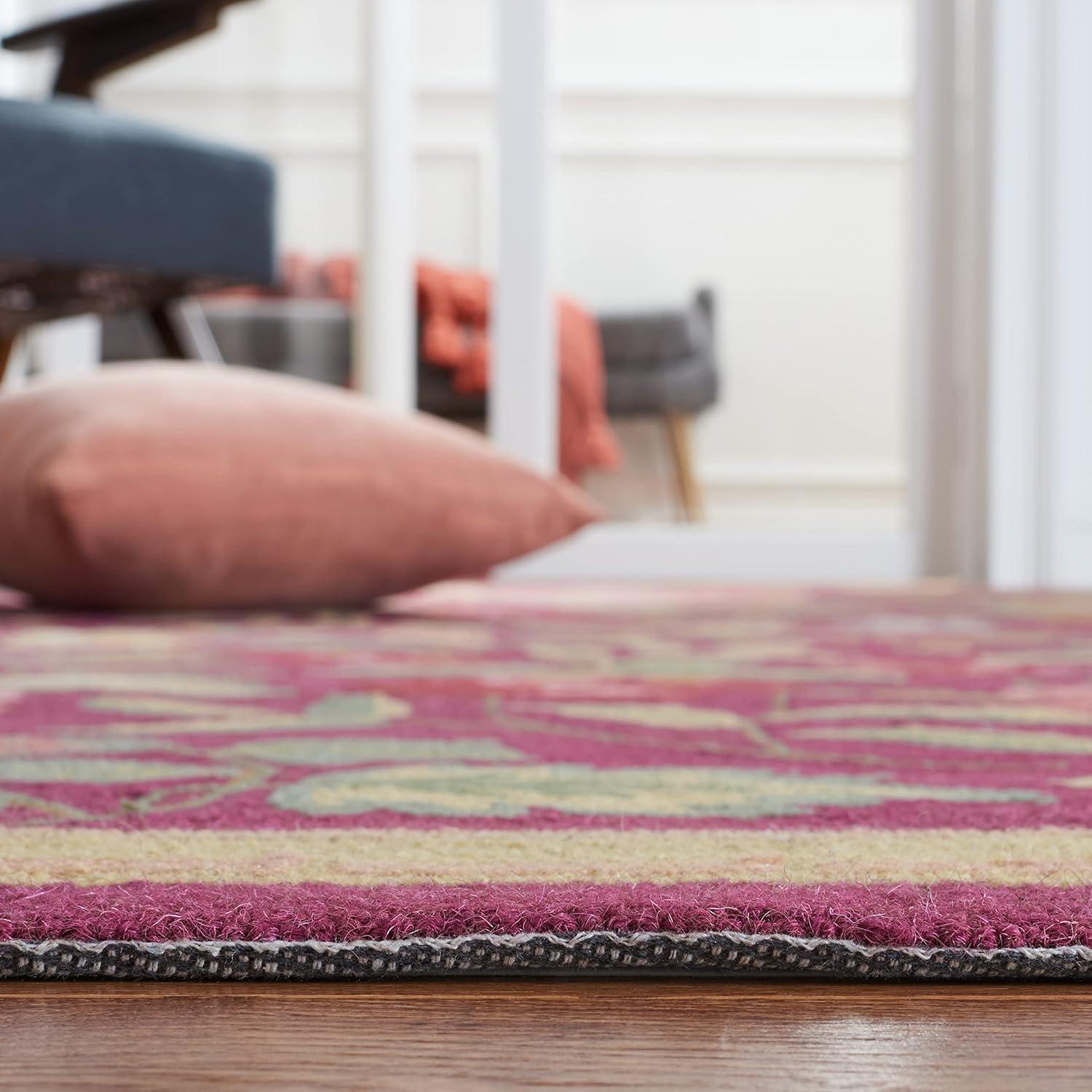 Burgundy Floral Handmade Wool 6' x 9' Area Rug