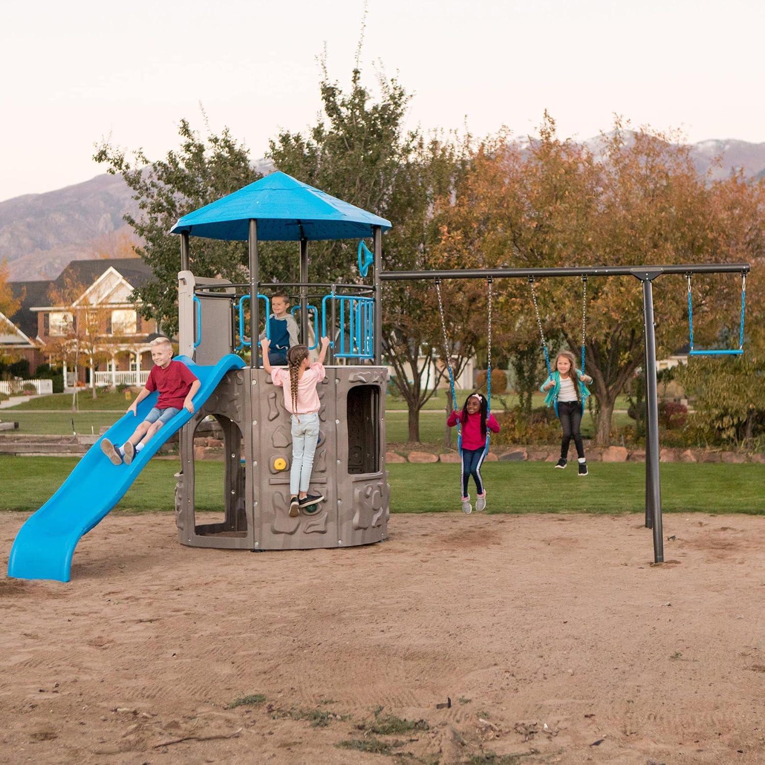 Blue and Gray Steel and Polyethylene Adventure Tower Playset