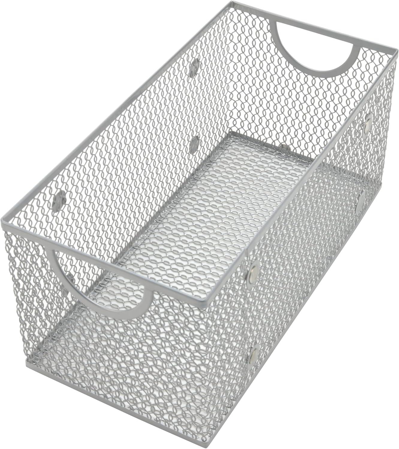 Silver Mesh Open Bin Storage Basket with Plastic Handles