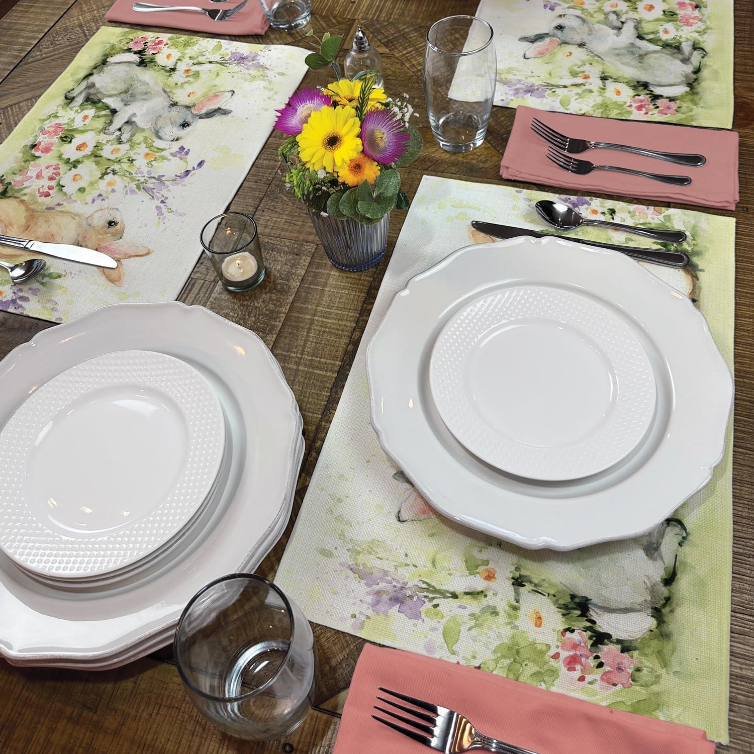 Highland Home "Bunny Garden" 4-Pack Cotton Blend Washable Placemats