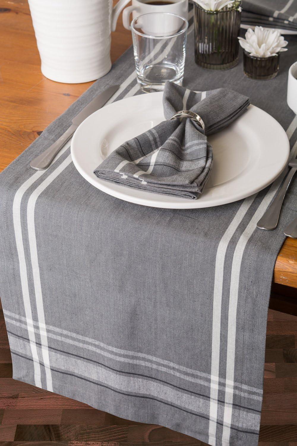 Design Imports  French Stripe Table Runner, Gray Chambray, 14X72"