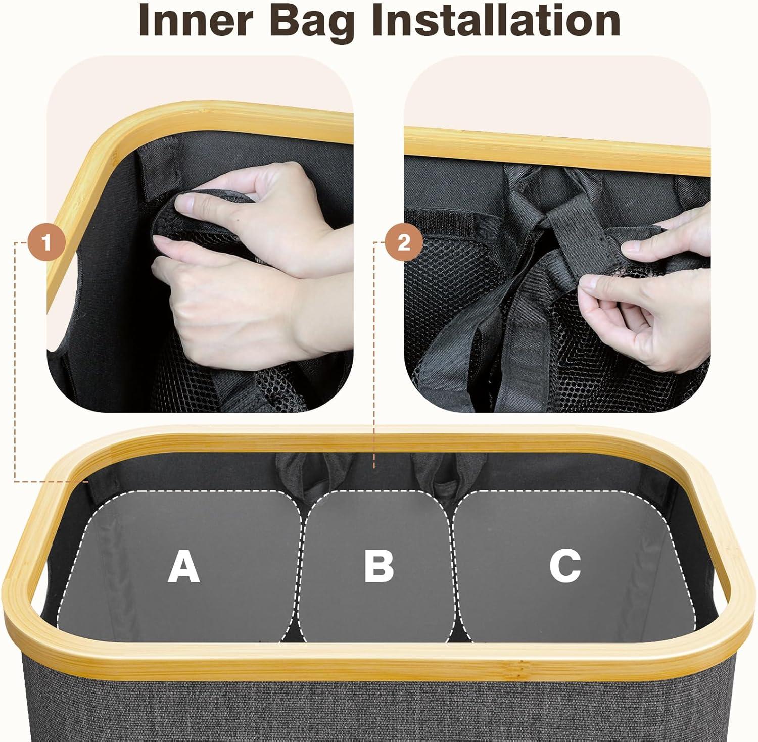 JASODI Laundry Hamper with Lid, 160L Extra Large Laundry Basket 3 Section Dirty Clothes Hamper for Laundry with Removable Laundry Bags