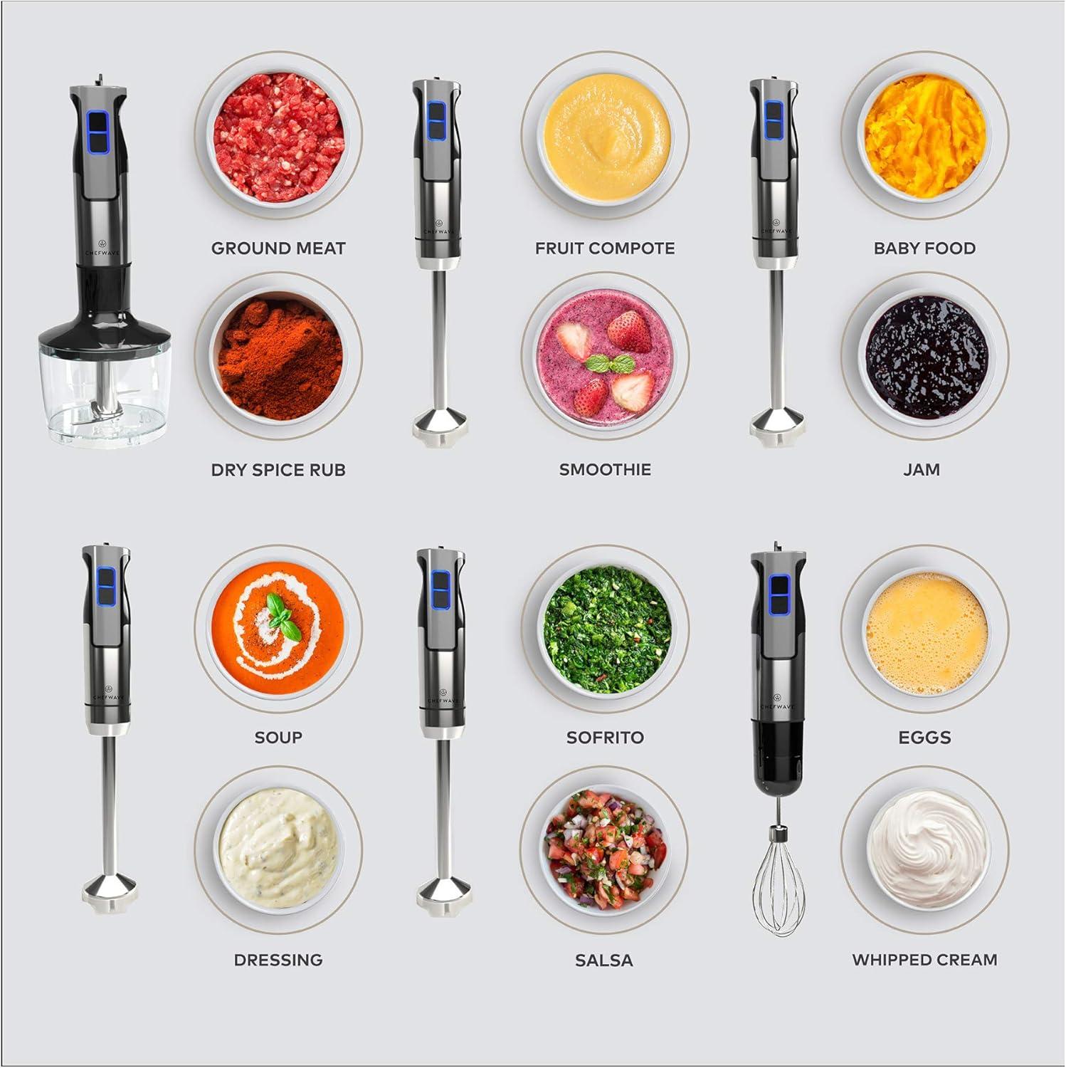 ChefWave 500W Black Stainless Steel 9-Speed Immersion Blender Set