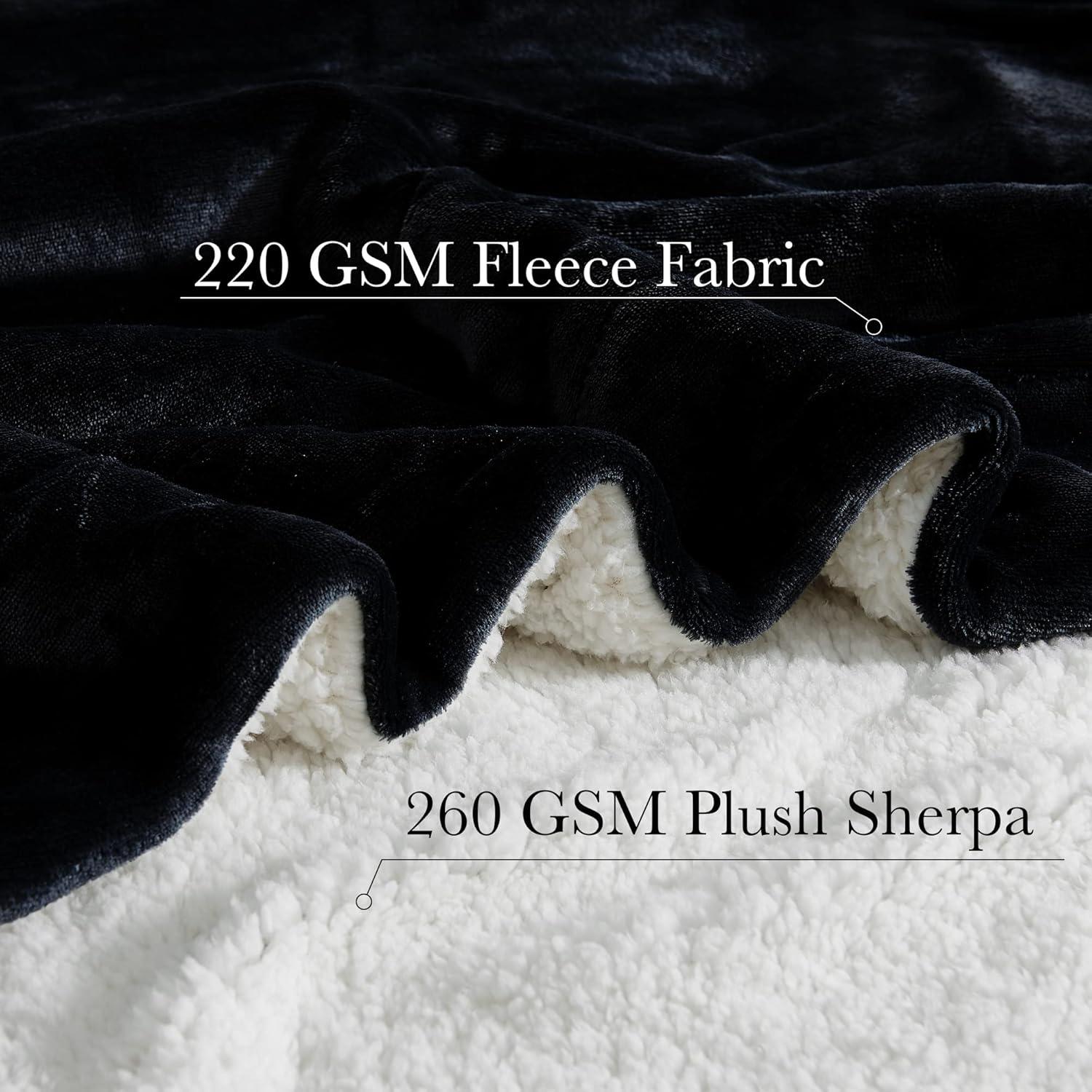 Elegant Comfort Throw Blanket, Reversible Sherpa Flannel, Ultra-Soft, Fuzzy, Cozy and Plush- All Season Lightweight Decorative Throw, 50 x 60 inches, Solid Sherpa Throw, Black
