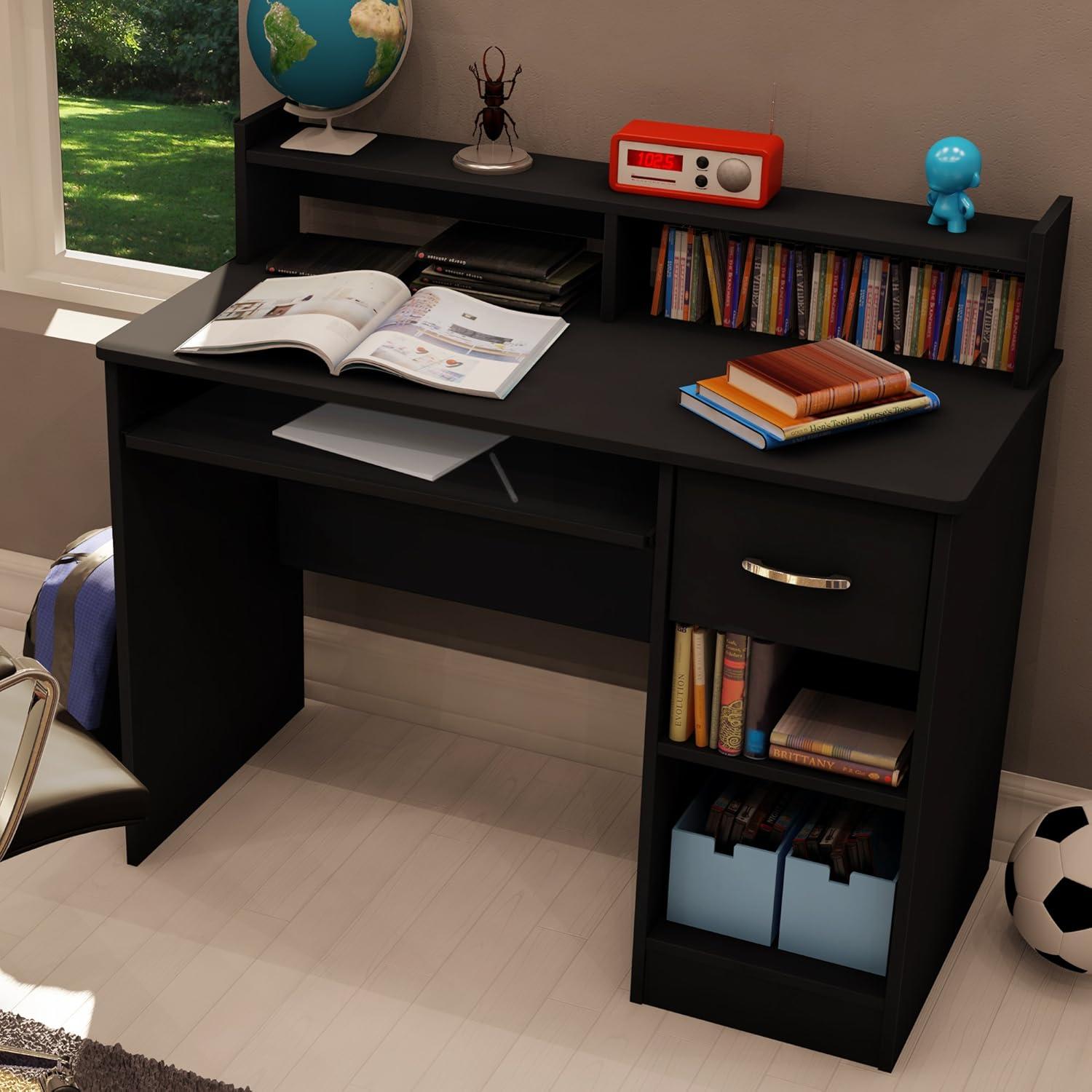 Axess Kids' Desk with Keyboard Tray Pure Black - South Shore: Writing Desk for Children, Teens, Storage, Mid-Century Modern