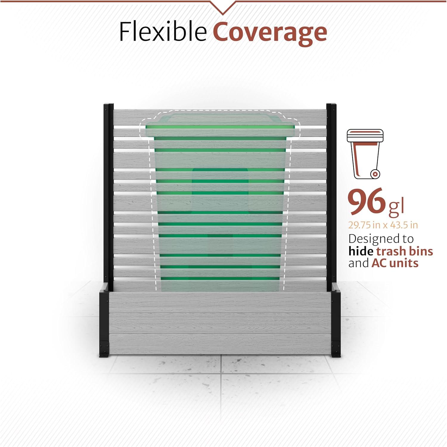 44in H x 46in W x 9.5in L (1 Screen w/ Planter) Freestanding Enclo Florence Ash Color Privacy Fence Screen with Planter Box, Outdoor Vinyl Privacy Screen Panel for Patio & Air Conditioner, EC18007