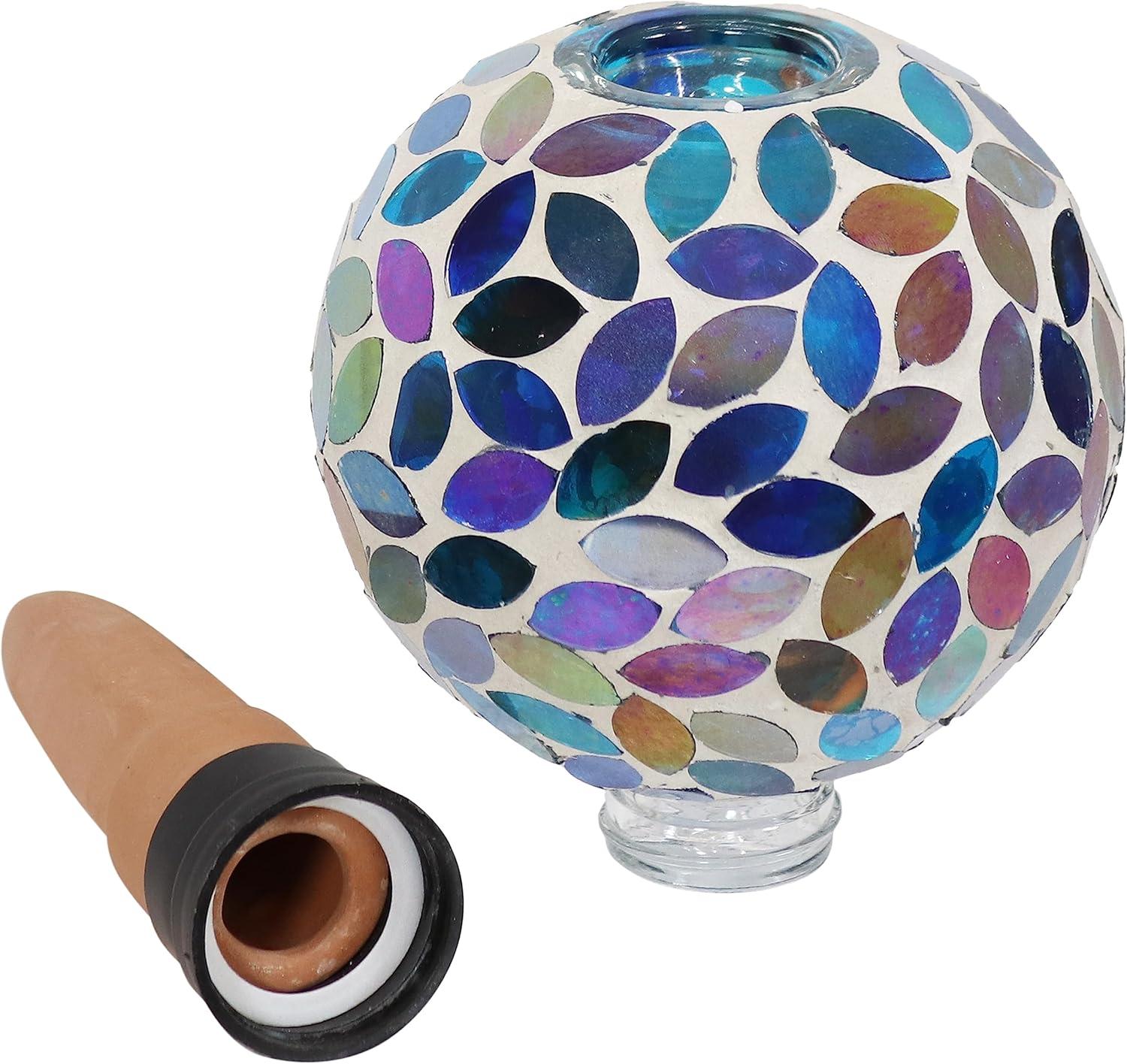 Sunnydaze Glass Mosaic Watering Globe for Plants and Flowers