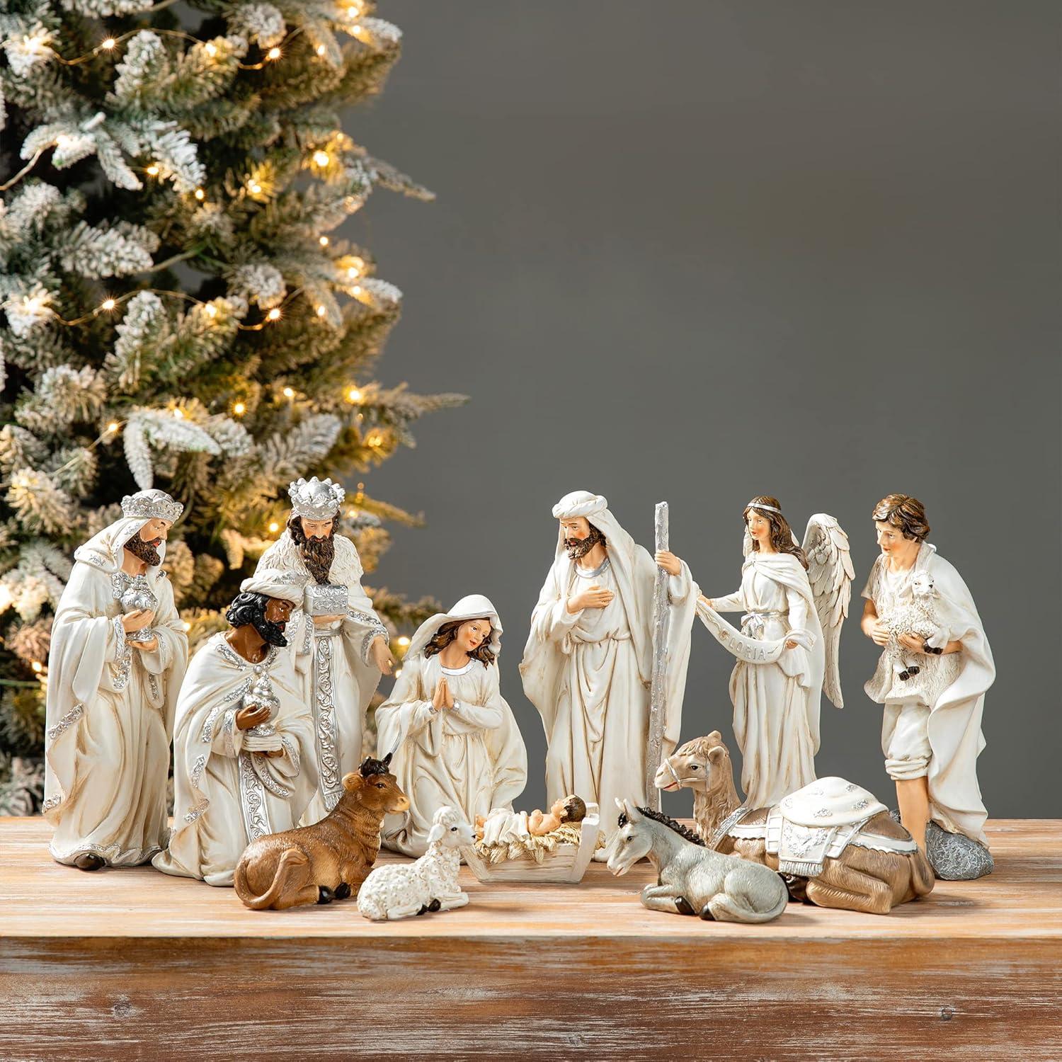 Glitzhome-Glitzhome 12 Piece Resin Nativity Figurine Set