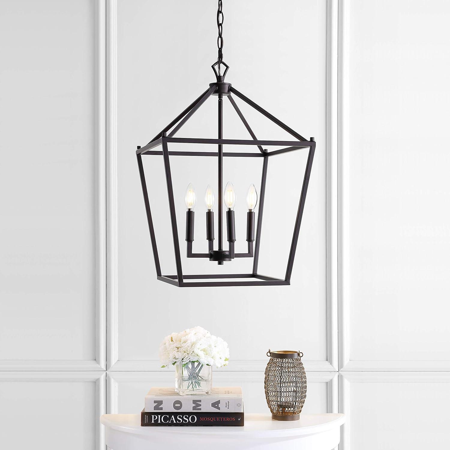 JONATHAN Y Pagoda 16" 4-Light Classic Traditional Metal Cage Lantern LED Pendant, Oil Rubbed Bronze