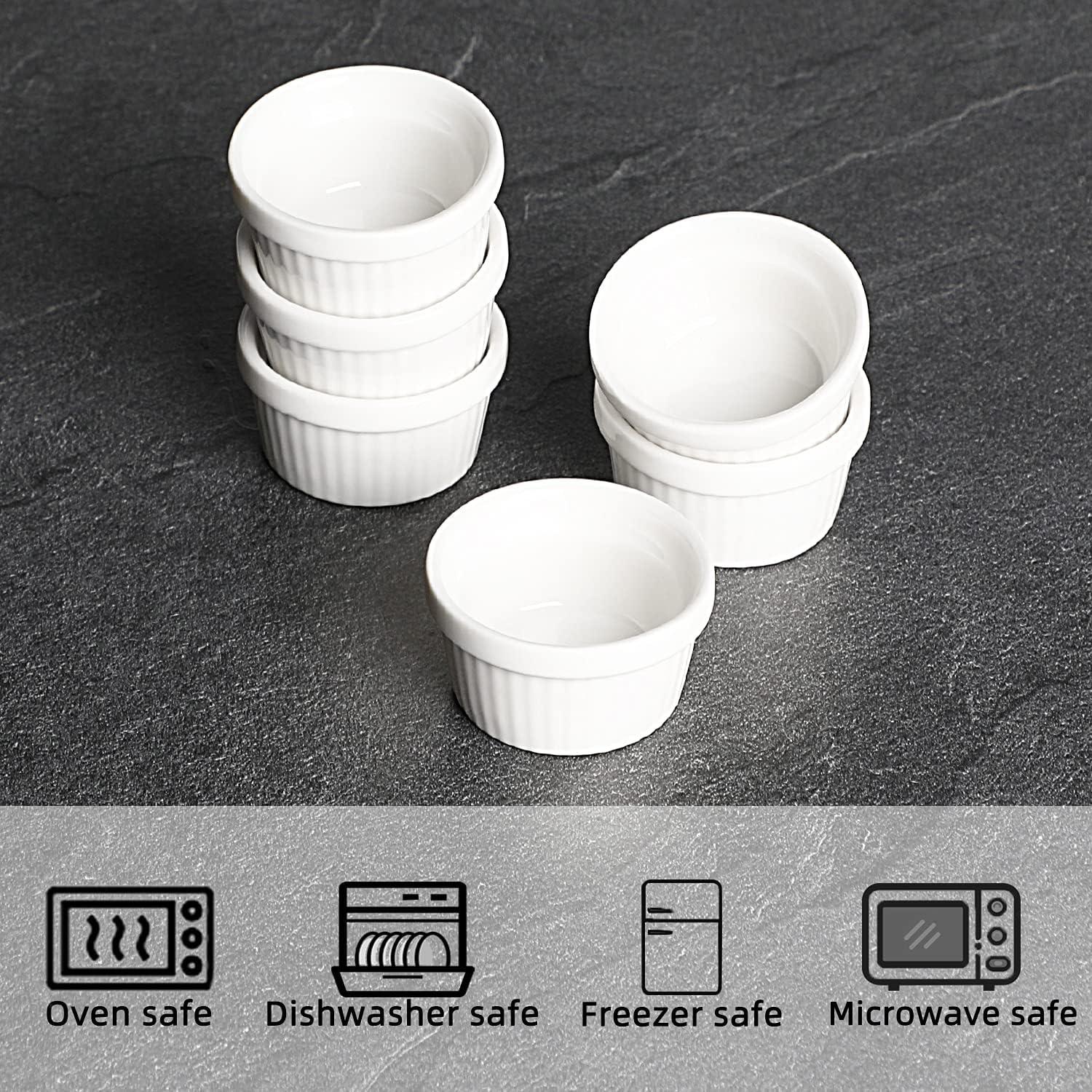 HAOTOP Mini Ramekins 1 oz 30 ml Porcelain Souffle Dish, Small Dipping Sauce, Dessert Cups Set, Oven Safe, Set of 6