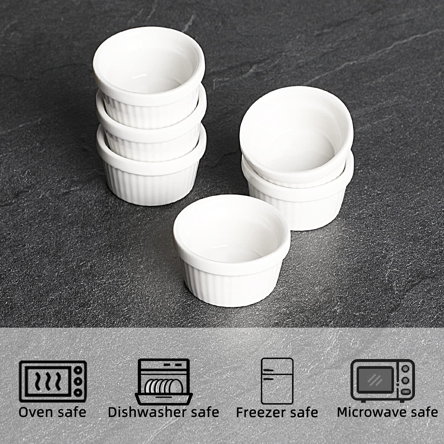 HAOTOP Mini Ramekins 1 oz 30 ml Porcelain Souffle Dish, Small Dipping Sauce, Dessert Cups Set, Oven Safe, Set of 6
