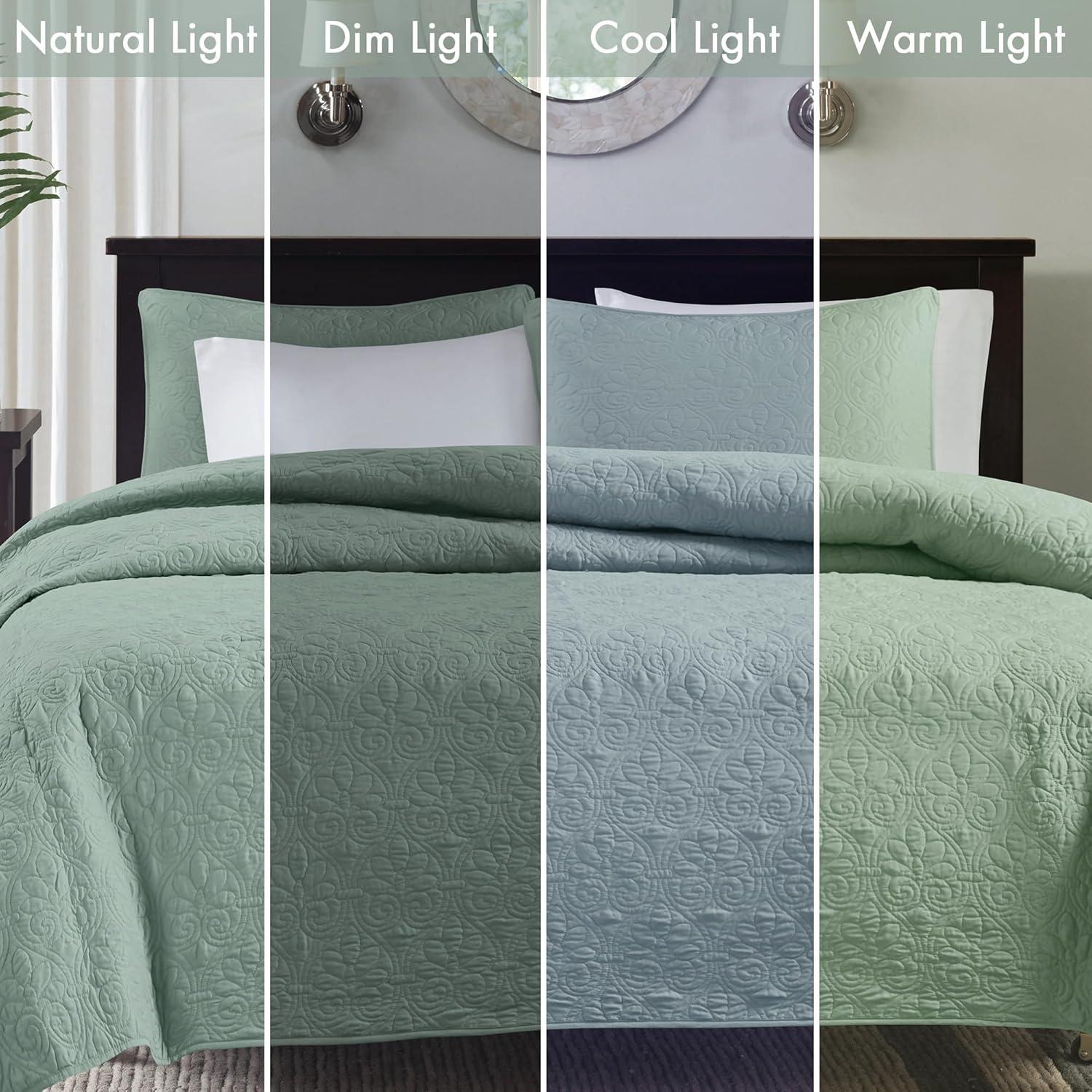 Madison Park 3pc Full/Queen Vancouver Reversible Coverlet Set Seafoam: Lightweight, Machine Washable