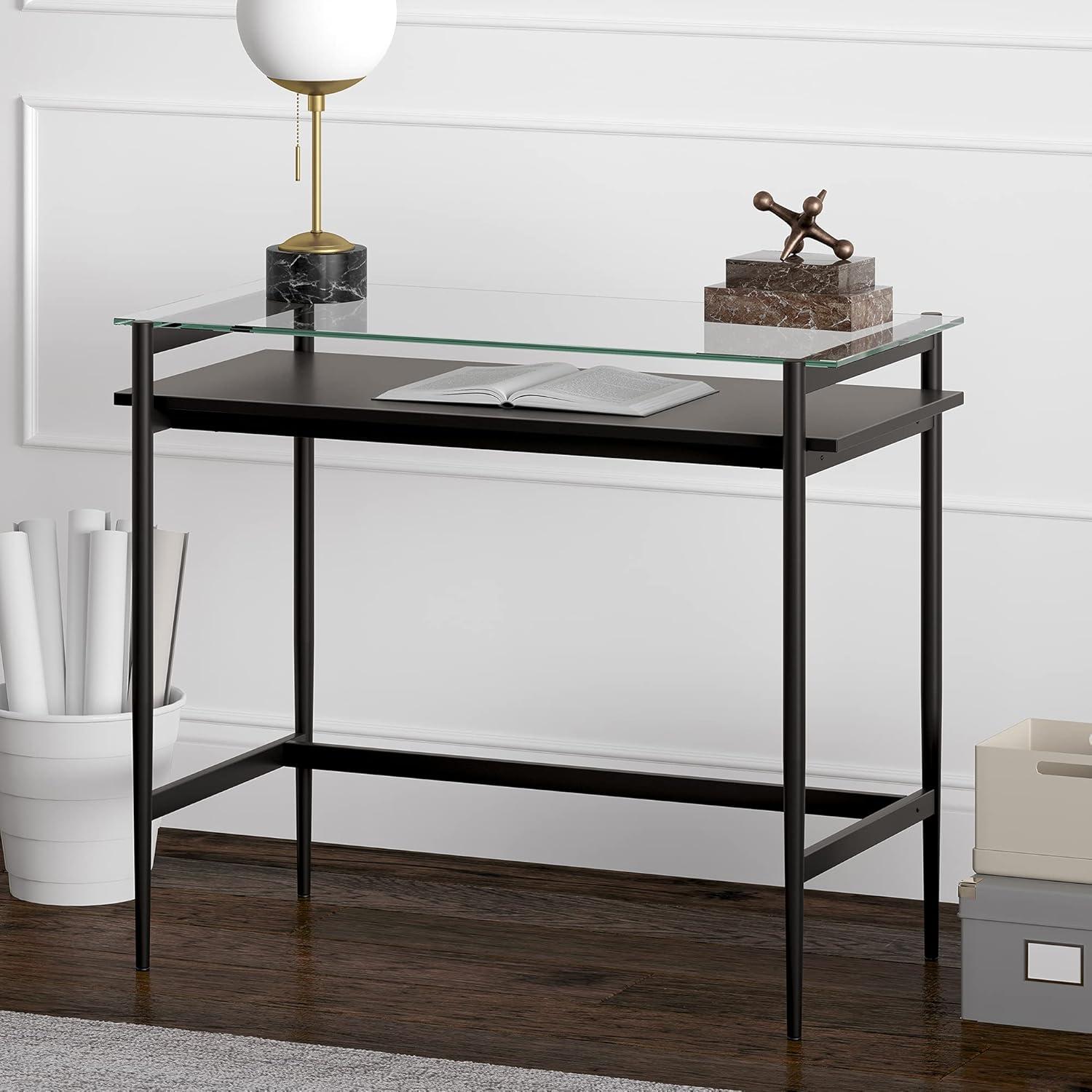 36" Black Bronze Desk with Black Woodgrain Shelf - Henn&Hart