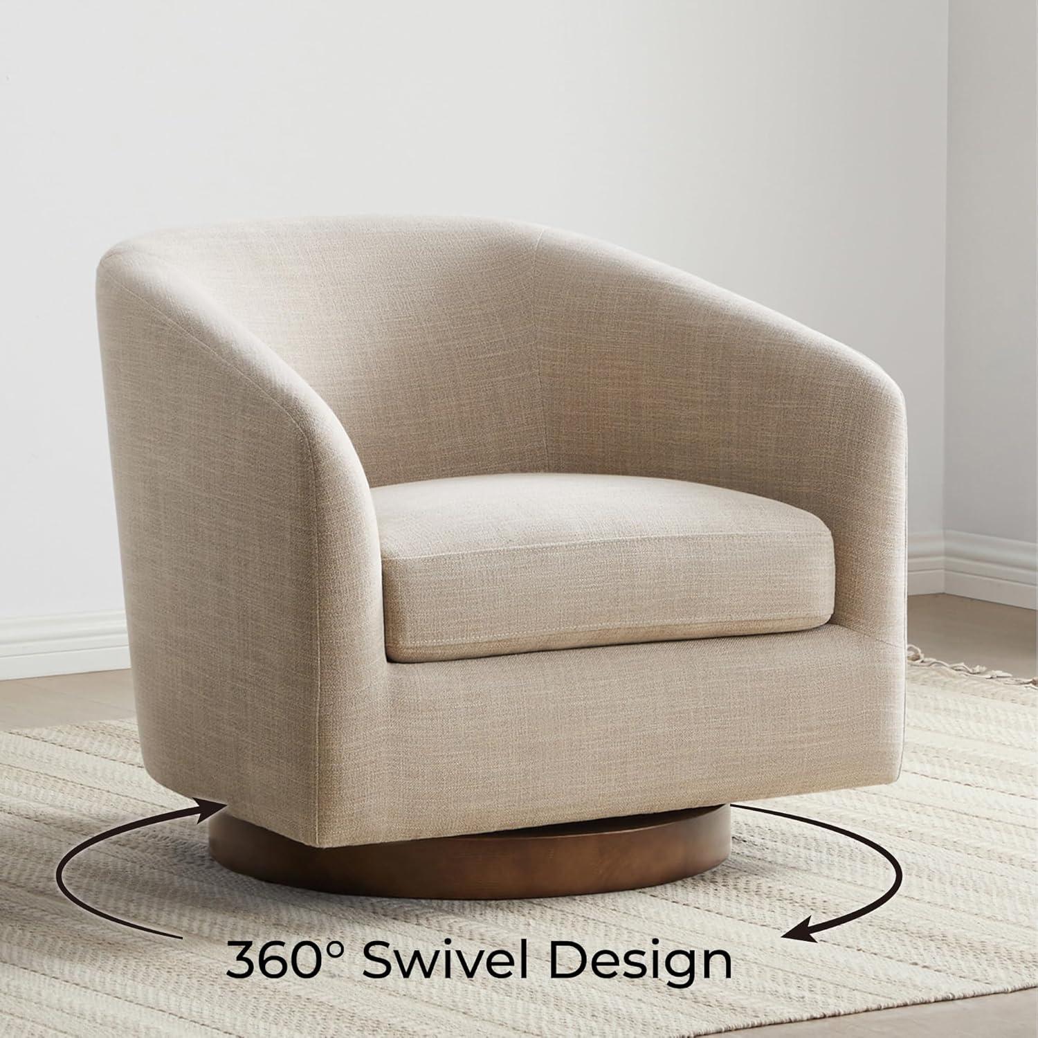CHITA Swivel Accent Chair Fabric, Round Barrel Arm Chair Living Room, Flax Beige