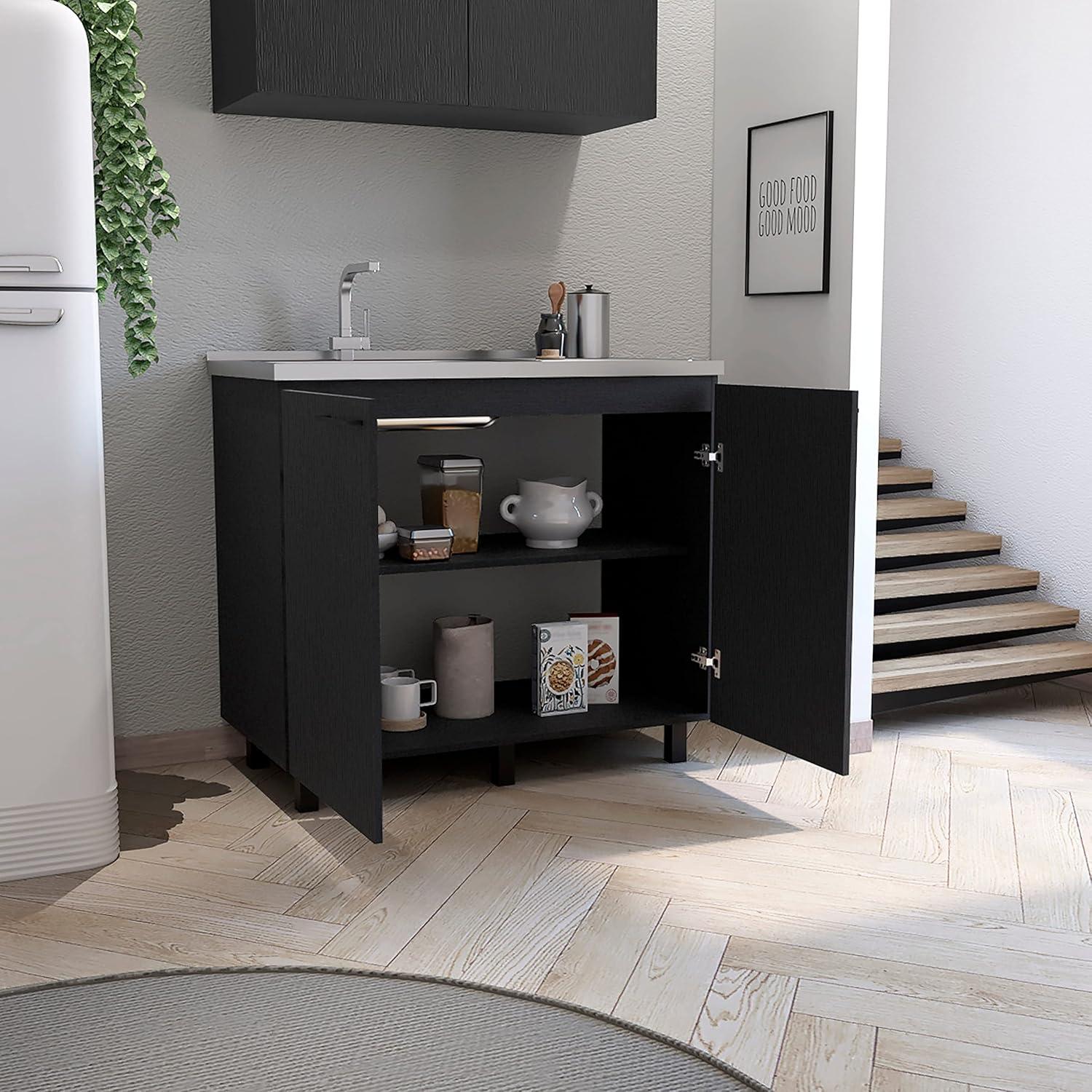 TUHOME Napoles 2 Utility Sink with Cabinet  Engineered Wood Cabinets in  Black