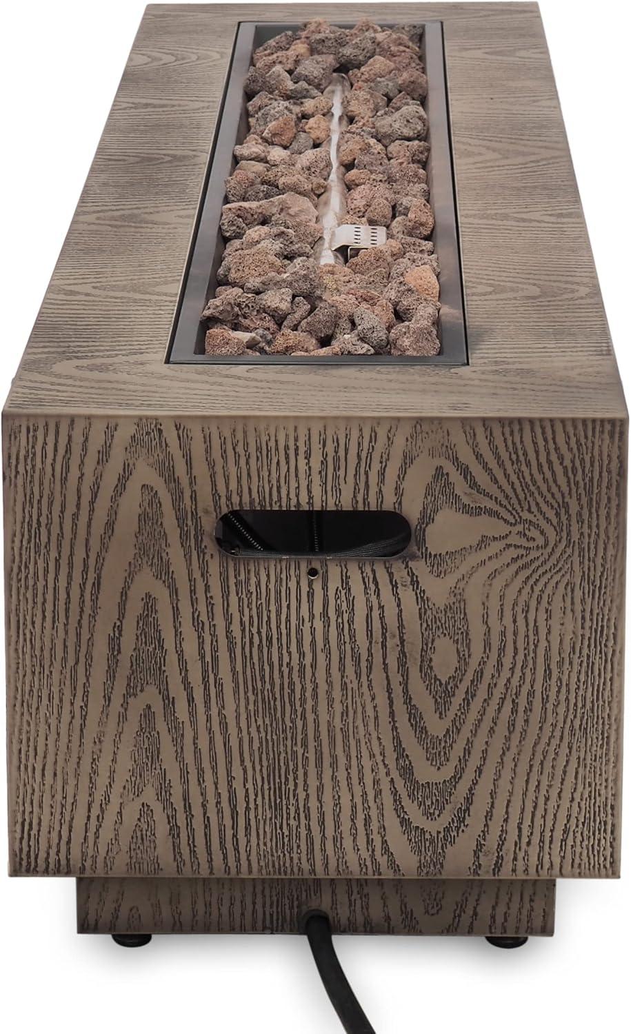 Christopher Knight Home Wellington Outdoor 50000 BTU Rectangular Fire Pit Wood Pattern Brown:  No Assembly, Push Button Ignition
