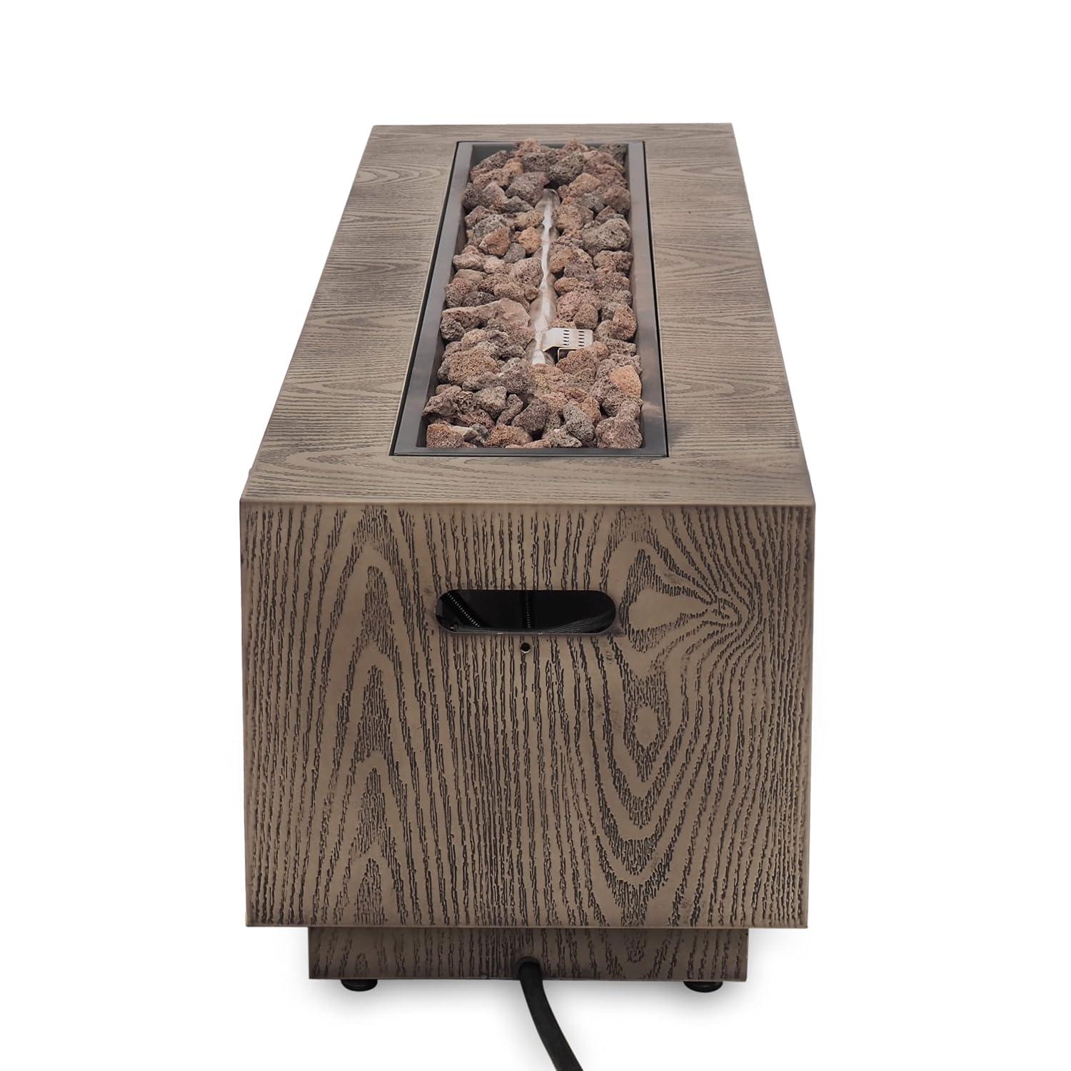 Christopher Knight Home Wellington Outdoor 50000 BTU Rectangular Fire Pit Wood Pattern Brown:  No Assembly, Push Button Ignition