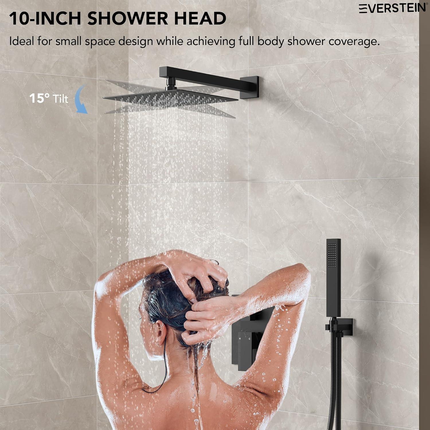 EVERSTEIN Shower Faucet Set 10 inch CUPC Shower System with Handheld Spray Wall Mounted Rain Shower Head Trim Kit with Upgraded Valve, Matte Black