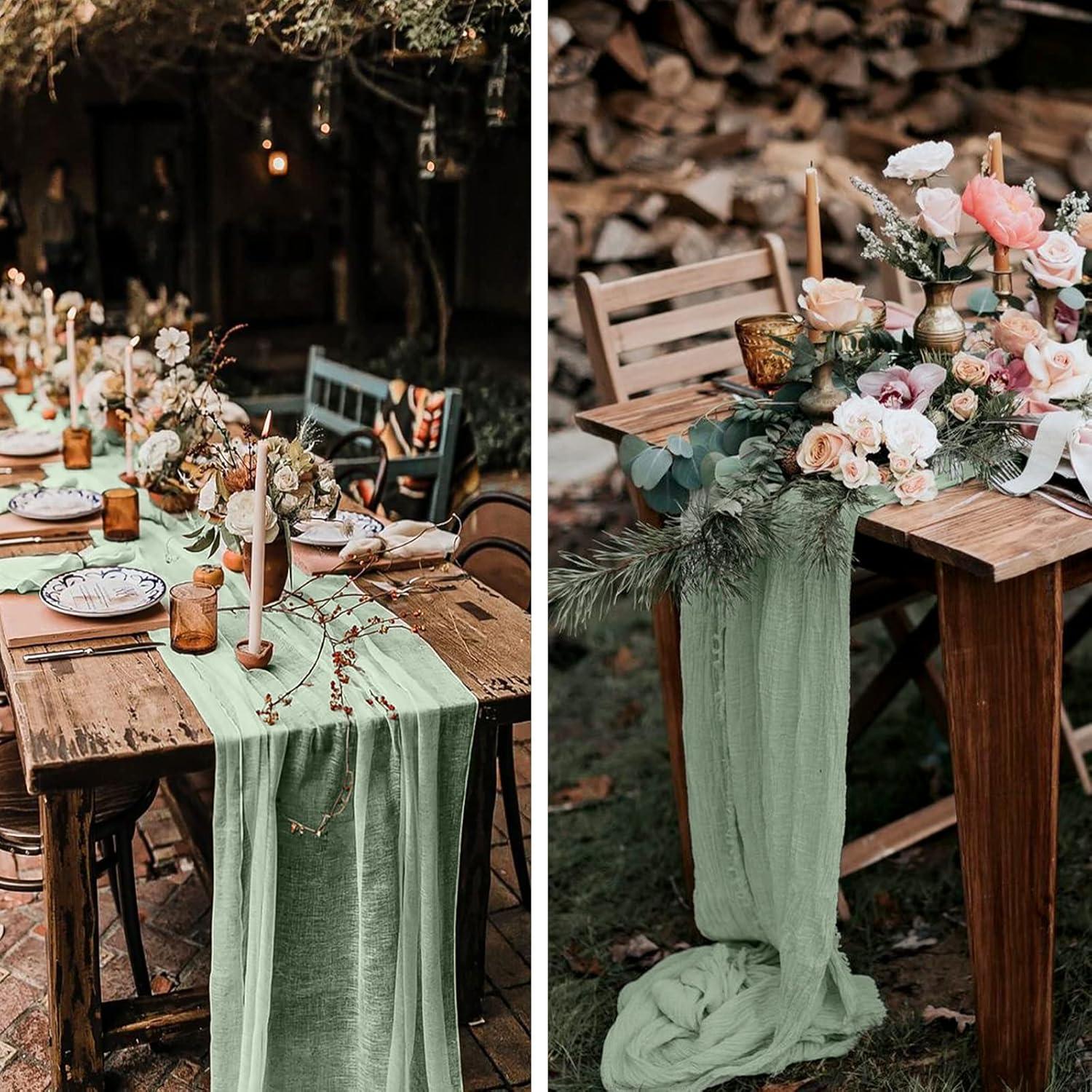 Mint Green Cheesecloth Table Runner 6 Pack 35" Boho Gauze Runner 120 inches Long Tablecloth Runner Rustic Sheer Fabric Bulk for Baby Shower Wedding Bridal Birthday Party Table Decorations