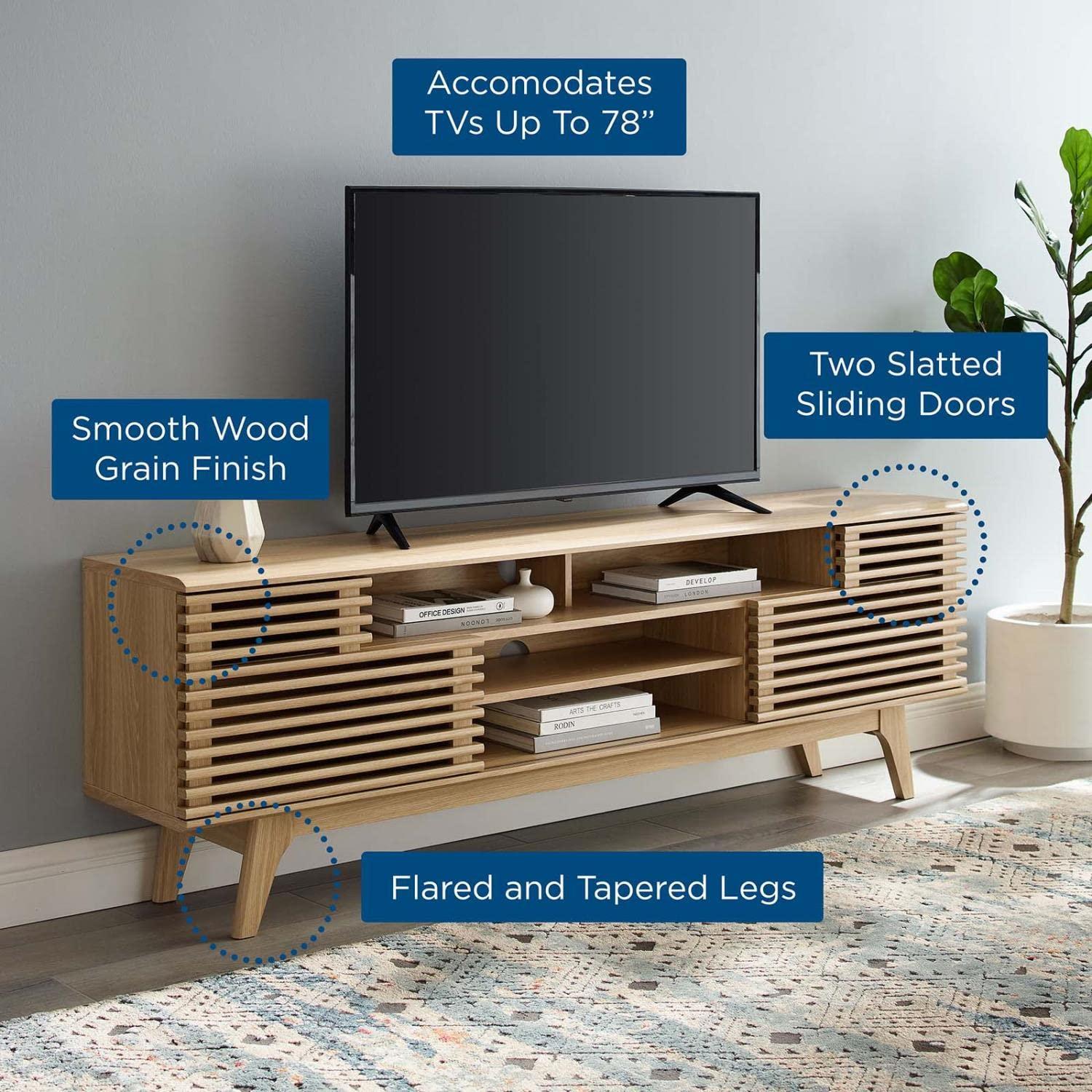 Render Media Console TV Stand for TVs up to 80" Brown - Modway: Mid-Century Modern, Adjustable Shelves, Cable Management