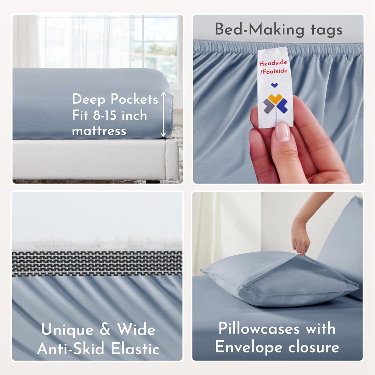 Queen Sheets Set, 100% Organic Cotton Percale, Blue Hydrangea Bed Sheets by California Design Den