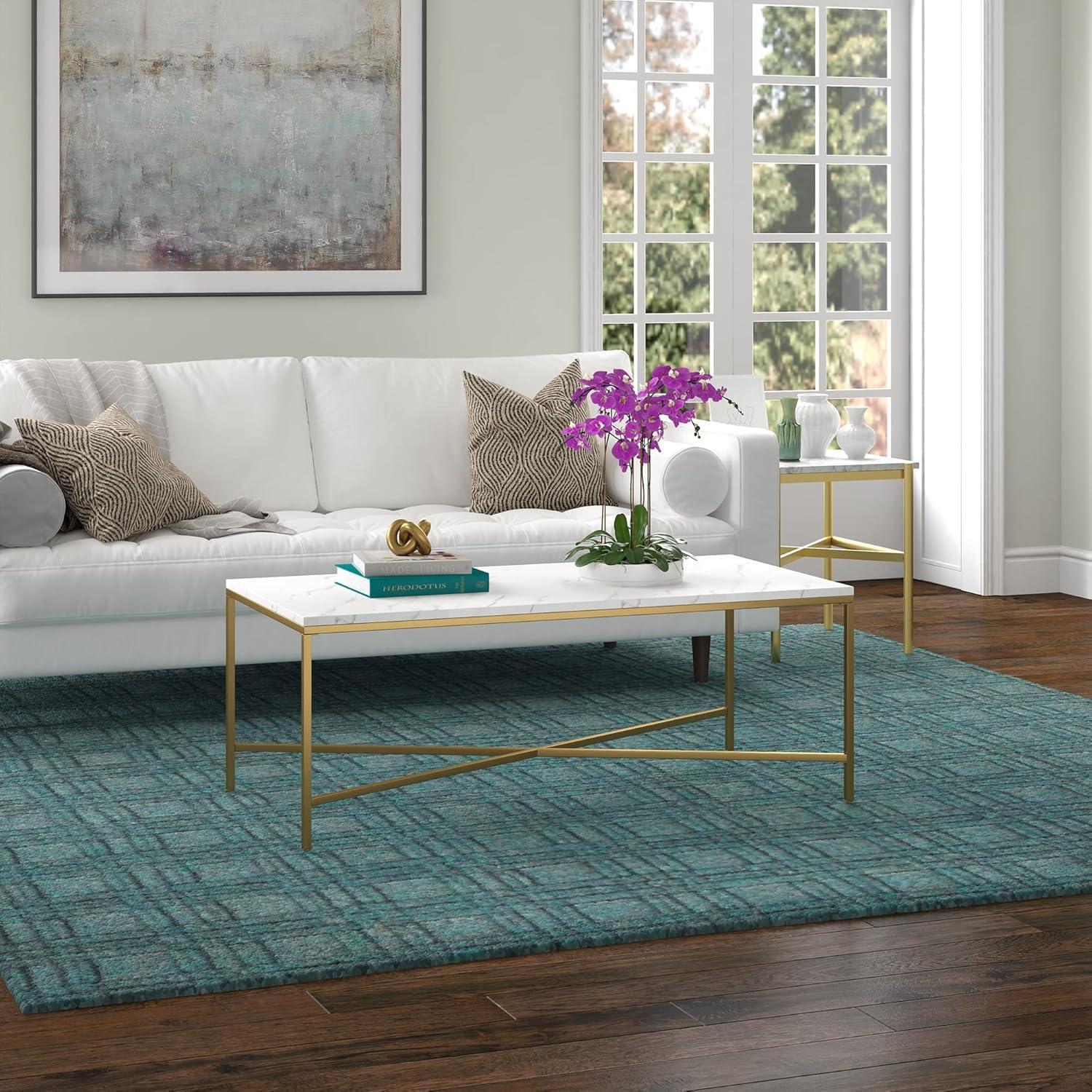 Henn&Hart Brass Coffee Table with Glass Top