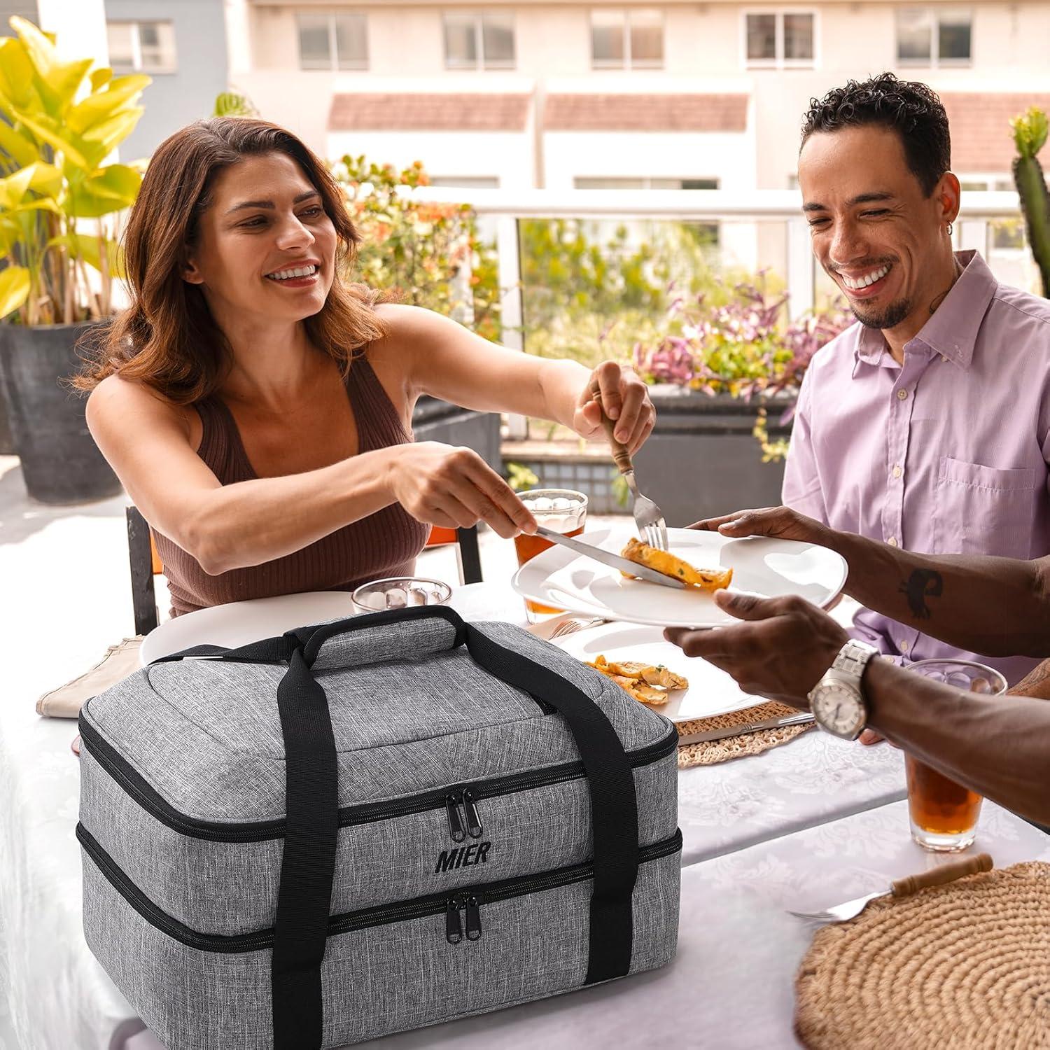 Gray Double Decker Insulated Food Carrier Bag