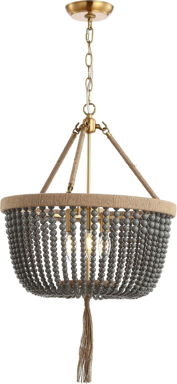 Safavieh Adra 3-Light Nautical Beaded Pendant, Brass Gold/Dark Grey