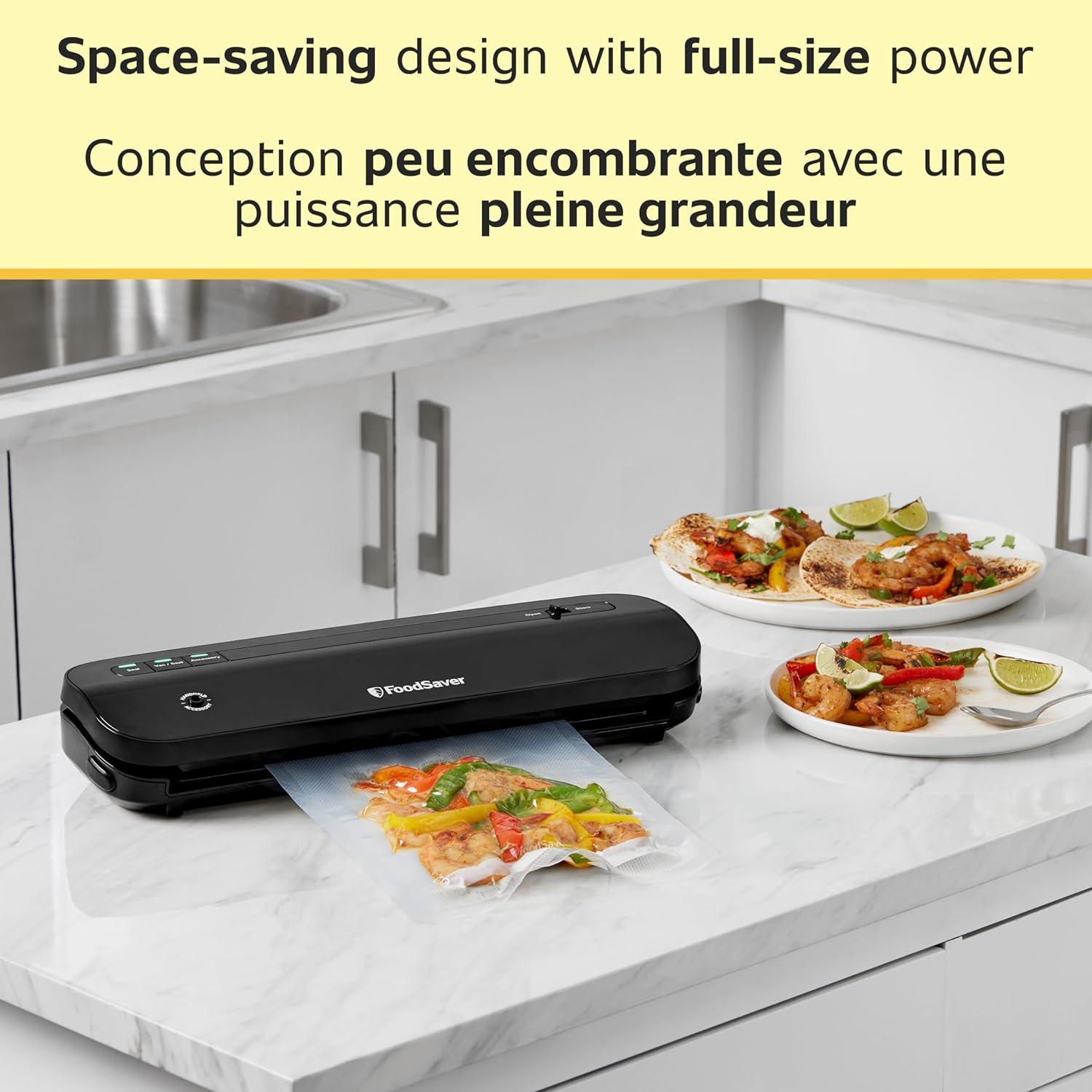 FoodSaver Space-Saving Vacuum Sealer with Bags and Roll Black: Compact Food Savers Vacuum System, Plastic & Metal