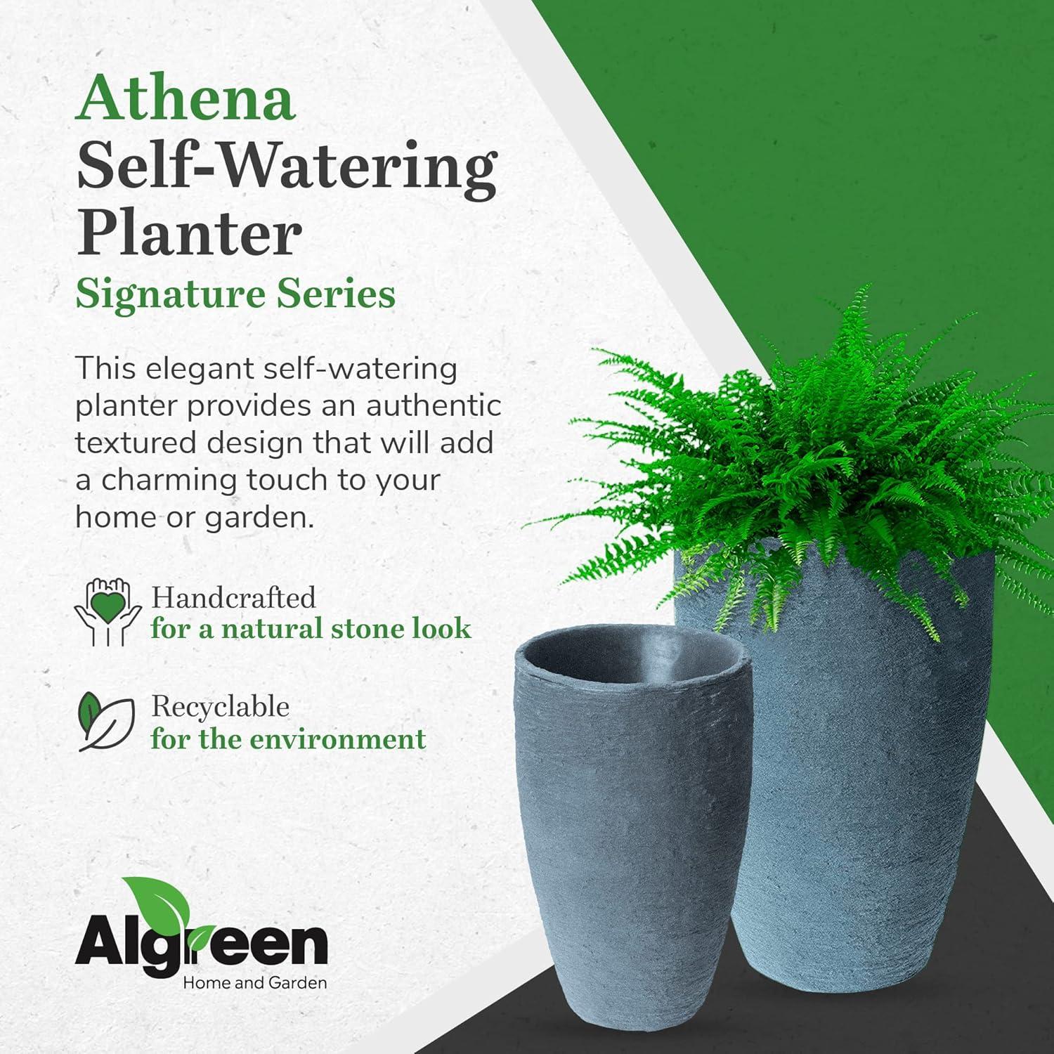 Algreen Products 87301 Athena 20.5" Self Watering Level Indicator Indoor Outdoor Plastic Planter with Overflow Drain, Charcoalstone
