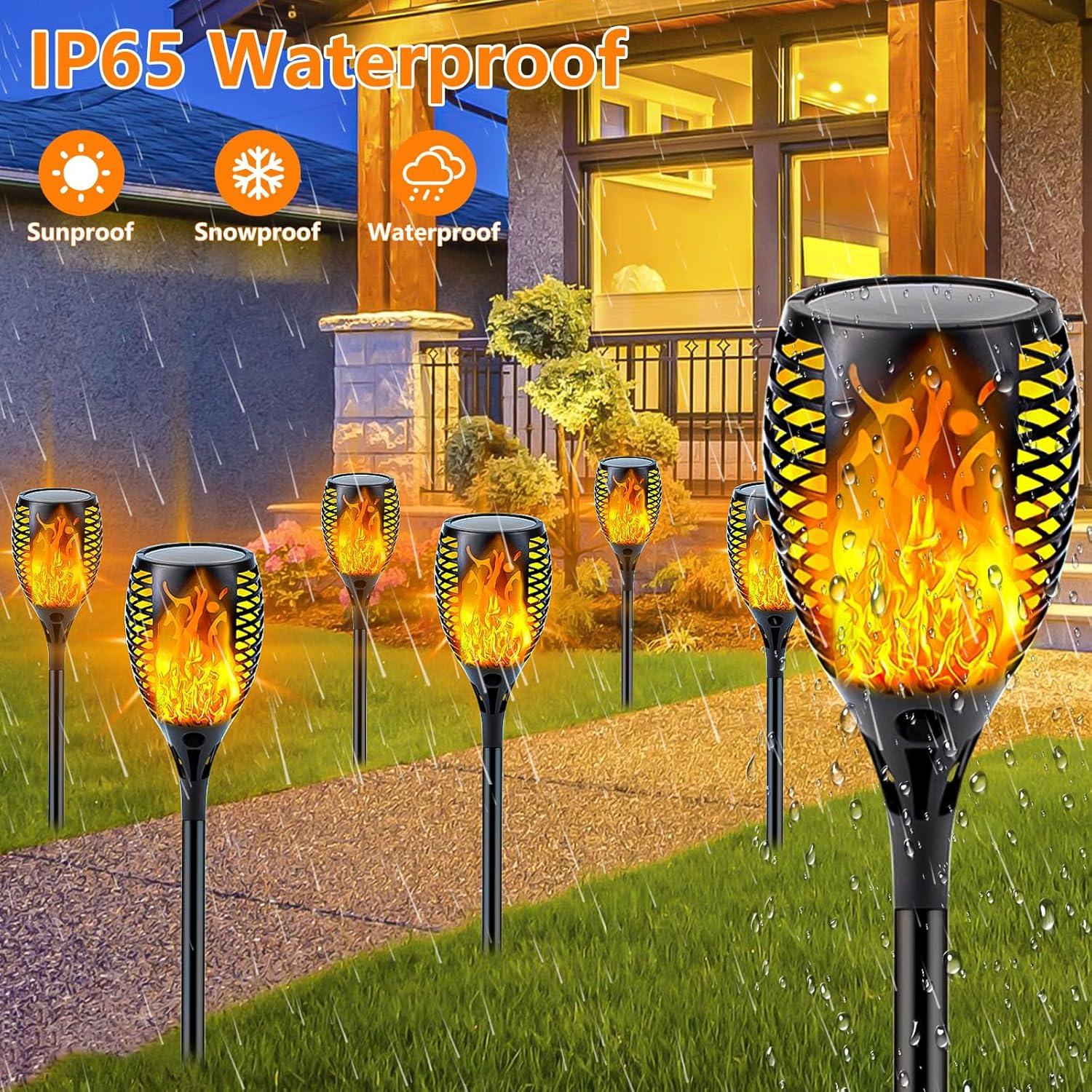 Upgraded Solar Lights Outdoor, 6 Pack Flickering Flame Solar Torch Lights with Super Larger Size for Halloween Decor, Solar Halloween Lights Waterproof Solar Powered Outdoor Lights for Garden Pathway