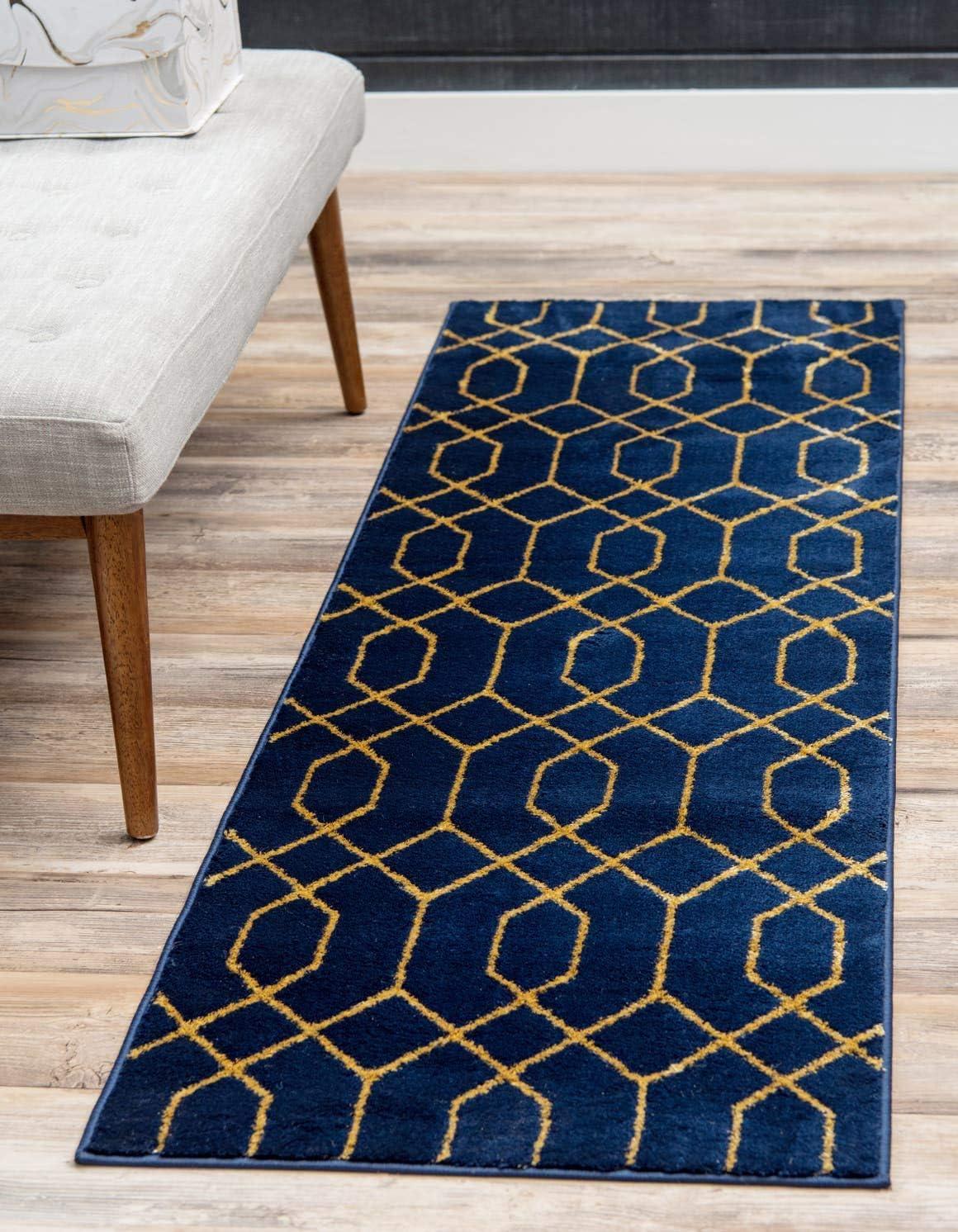 Glam Navy Blue Gold Area Rug