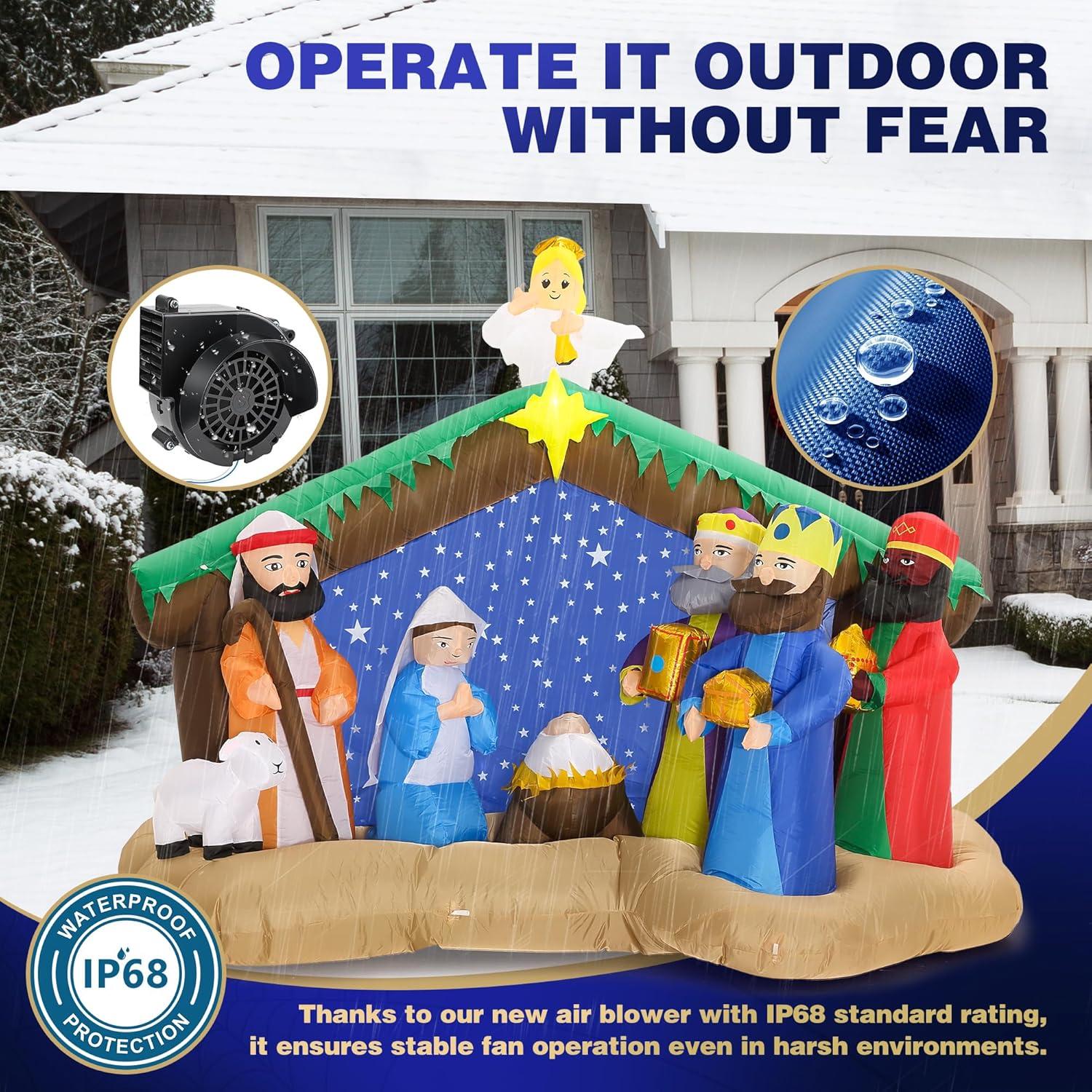 Joiedomi 8 FT Long Christmas Inflatables Nativity Scene, Christmas Blow Up Nativity Set with Build-in LEDs for Xmas Party Yard Outdoor Indoor Garden Lawn Décor