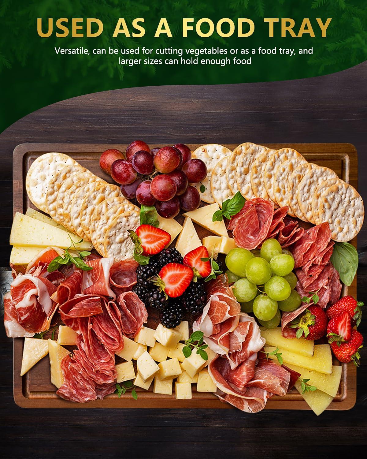 Extra Large Wood Cutting Board 24 x 18 inch, Thick Butcher Block, Reversible Wooden Kitchen Block with Side Handles and Juice Grooves