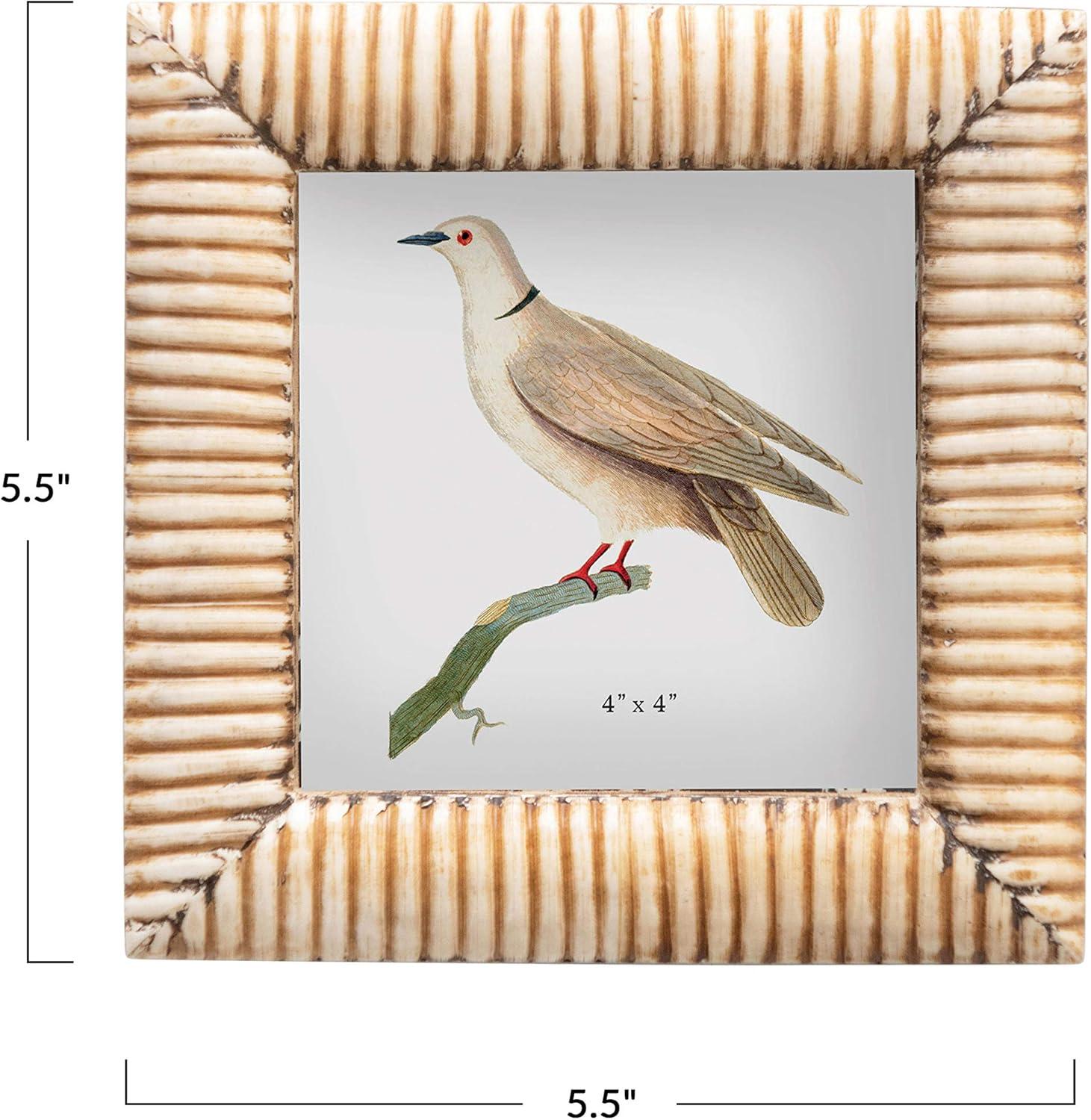 Creative Co-Op Hand-Carved Bone & MDF Photo Frame with Ribbed Pattern, Natural (Holds 4" x 4" Photo)