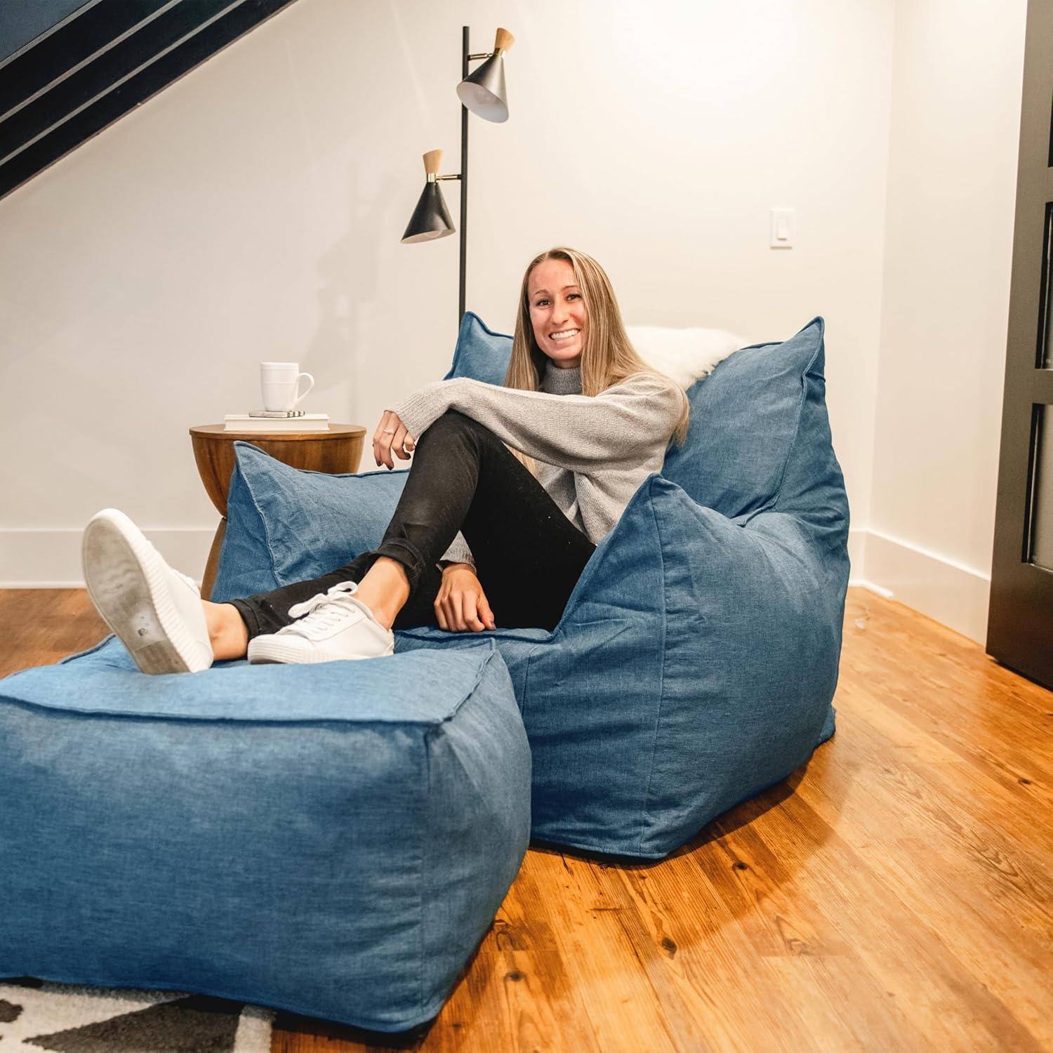 Pacific Blue Denim Foam Filled Bean Bag Lounger with Removable Cover