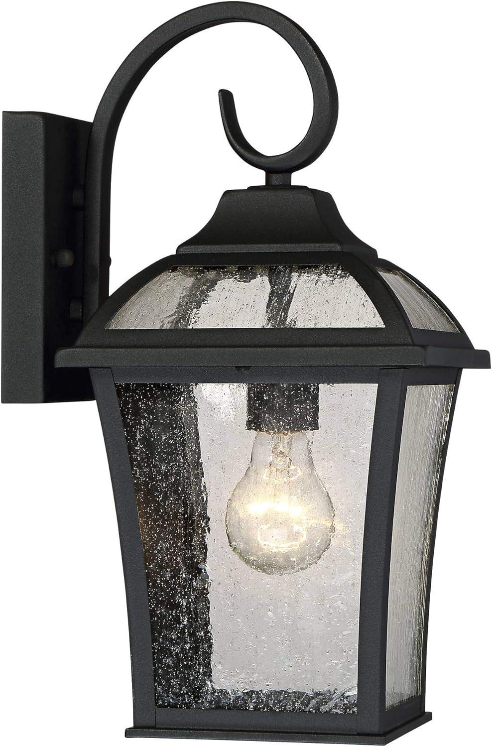 John Timberland Mosconi Rustic Outdoor Wall Lights Fixture Set of 2 Textured Black 15" Clear Seedy Glass for Post Exterior Barn Deck House Porch Yard