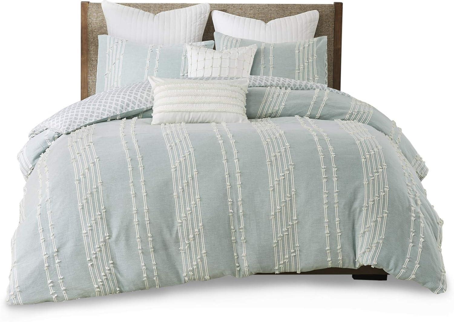 Kara 3-Piece Aqua Full/Queen Cotton Jacquard Duvet Cover Mini Set