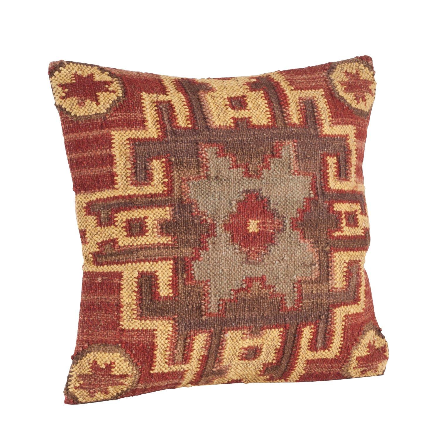 Saro Kilim Pillow Collection Wool Blend Reversible Throw Pillow