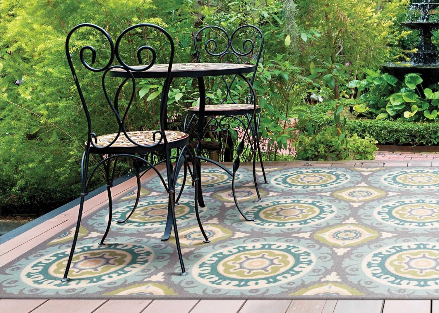 Waverly Sun & Shade "Solar Flair" Jade Indoor/Outdoor Area Rug by Nourison SND16 4'3" x 6'3"