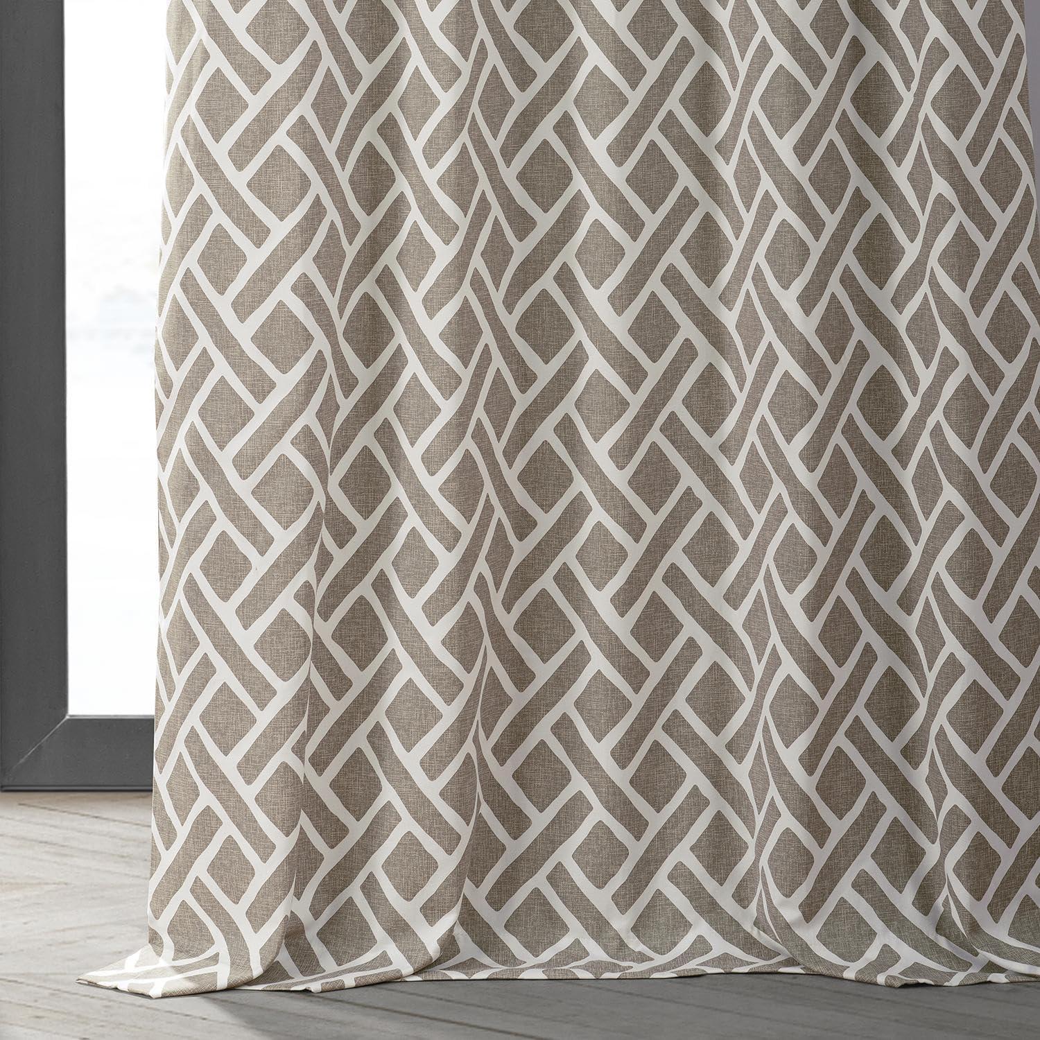 Taupe Geometric Cotton Light-Filtering Window Panel, 50" x 108"