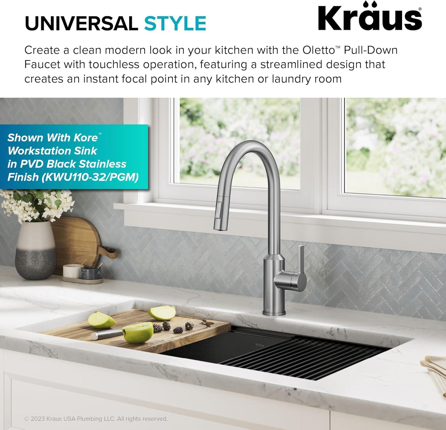 KRAUS Oletto Touchless Sensor Pull-Down Single Handle Kitchen Faucet